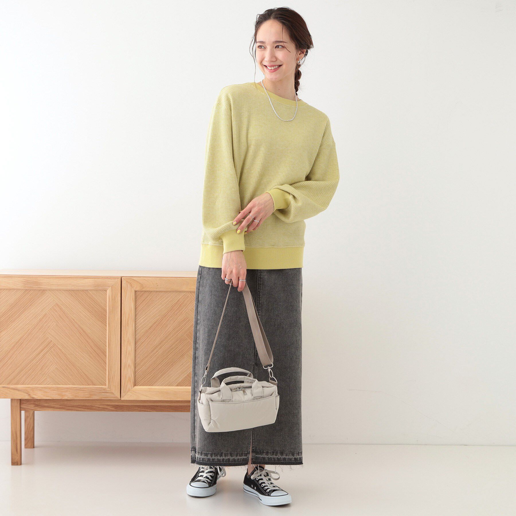 SHOO･LA･RUE「【洗える/S-LL/前後2WAY】きらっと光るラメが目を惹く ワッフルトップス」|Tシャツ・カットソー|