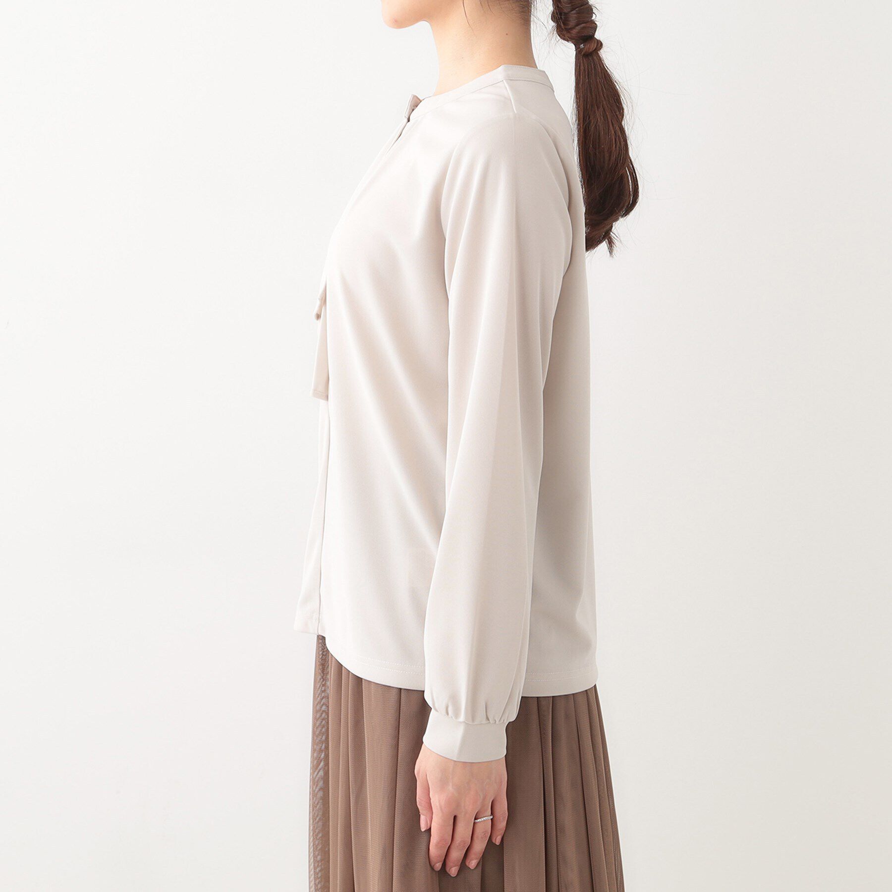 SHOO･LA･RUE「【洗える/S-LL/洗濯後しわになりにくい】ブラウス見えボウタイ風トップス」|Tシャツ・カットソー|