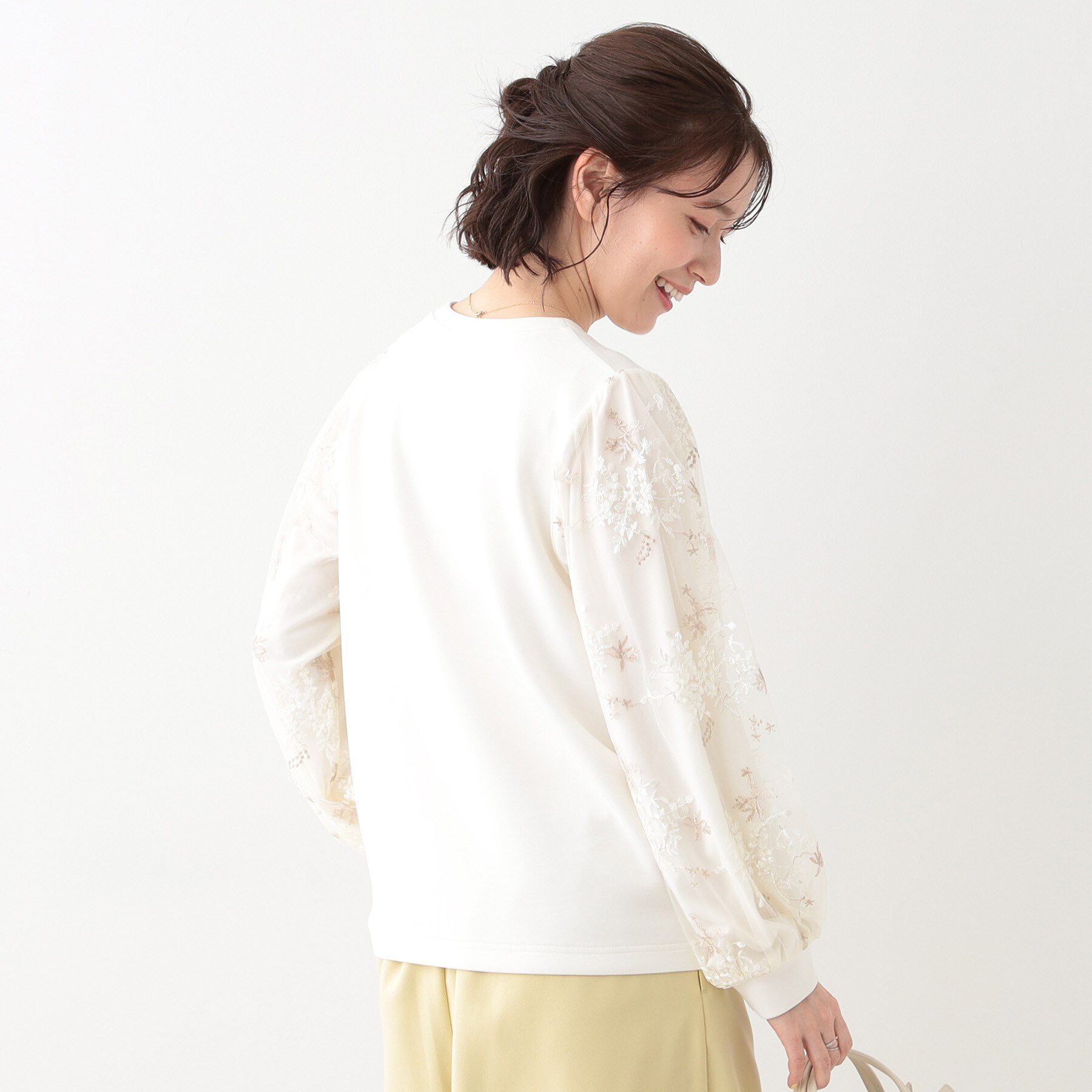 SHOO･LA･RUE「大人上品 お袖チュール刺繍 切替トップス」|Tシャツ・カットソー|