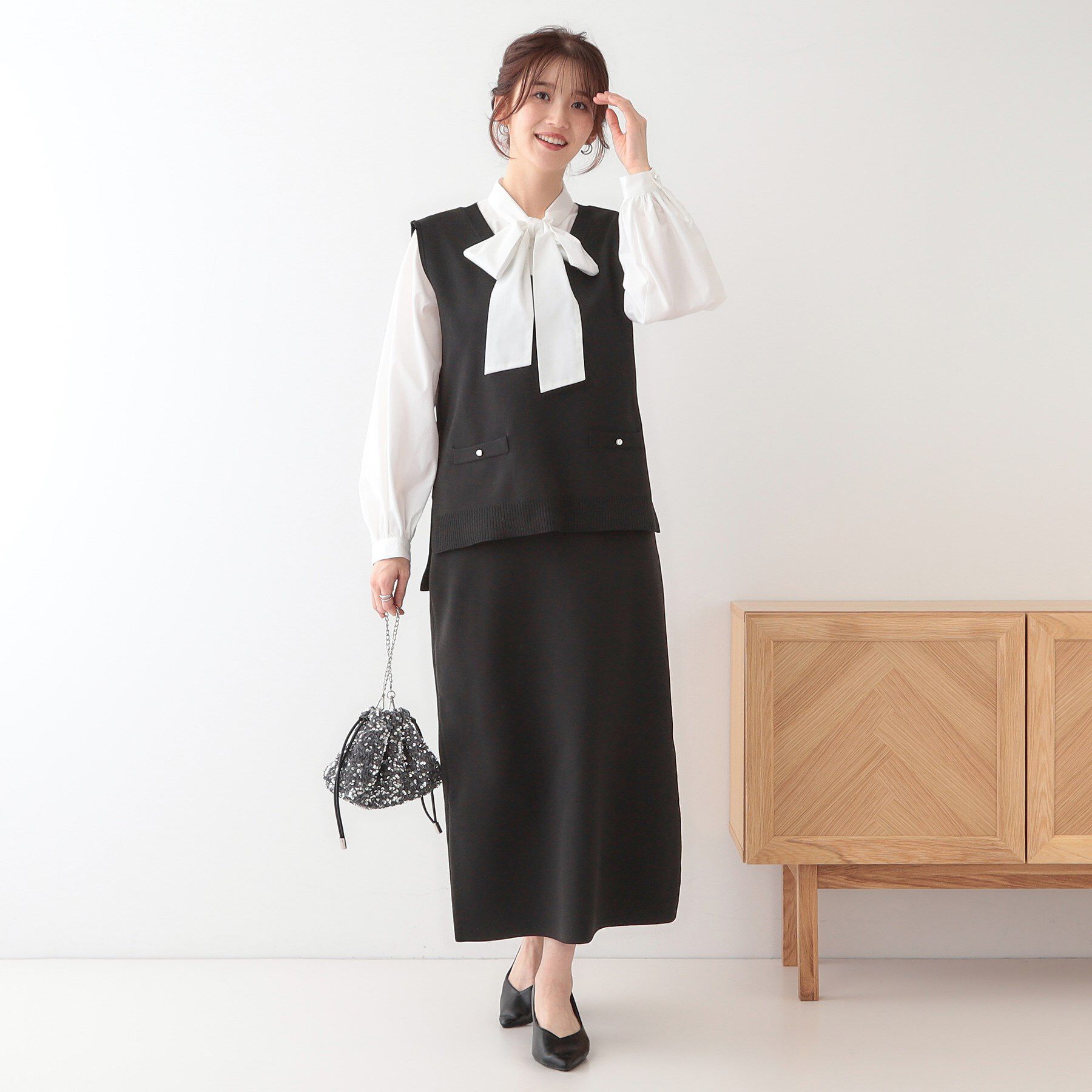 SHOO･LA･RUE「【洗える/セットアップ可/S-LL】きれいめにもカジュアルにも スポンディッシュ ニットベスト」|ベスト・ジレ|