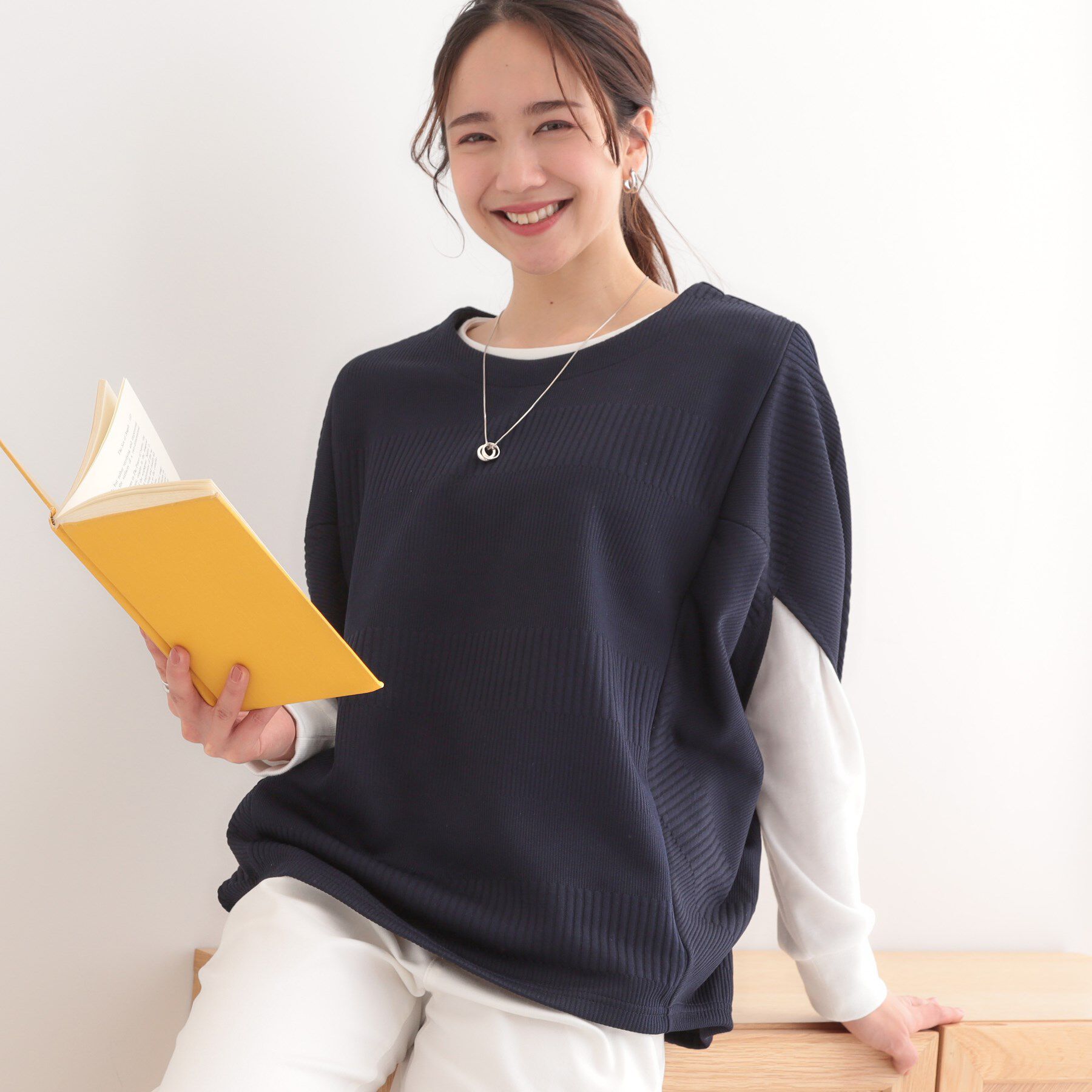 SHOO･LA･RUE「【2点セット/体型カバー】ロングシーズン楽しめる モモンガトップス＆ロンT」|その他|ネイビー(094)
