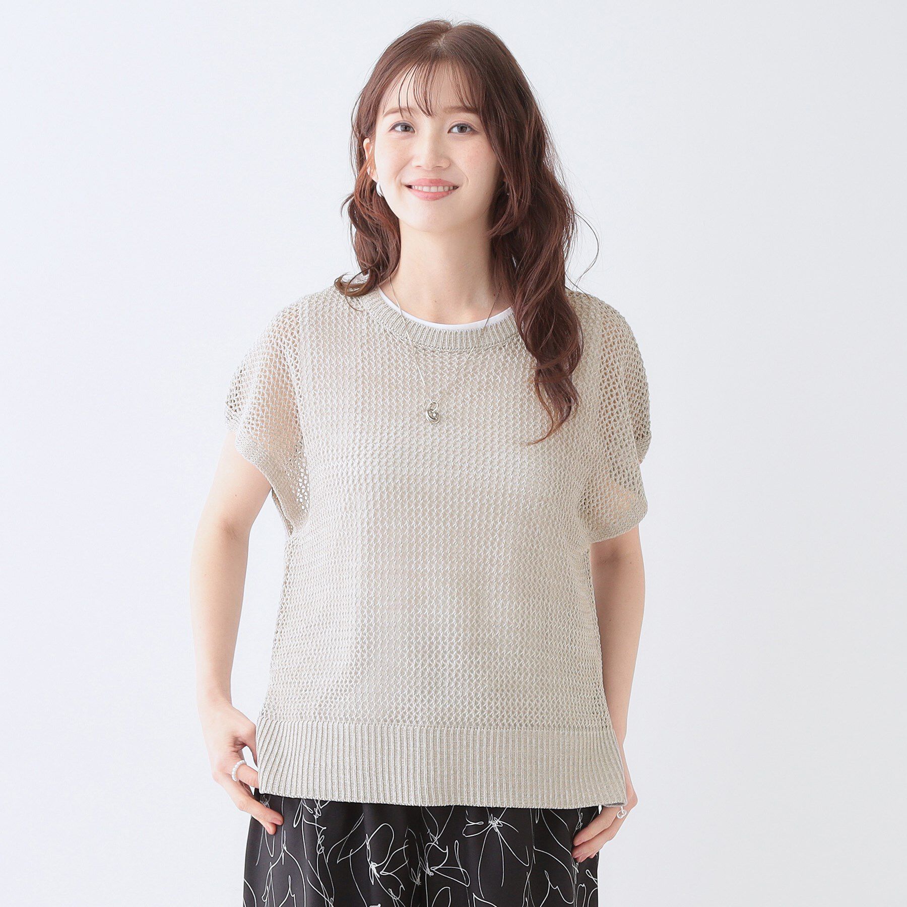 SHOO･LA･RUE「【S-LL/2点セット】大人ナチュラルな メッシュ編みニット+タンクトップ」|その他|