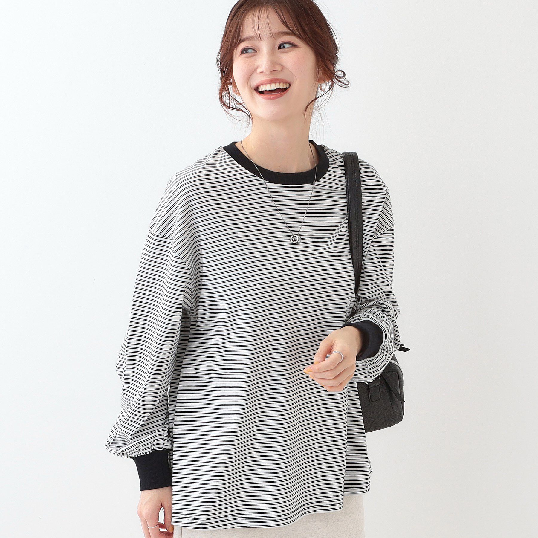 SHOO･LA･RUE「【洗える】ボーダーリブカットソー」|Tシャツ・カットソー|ホワイト(301)