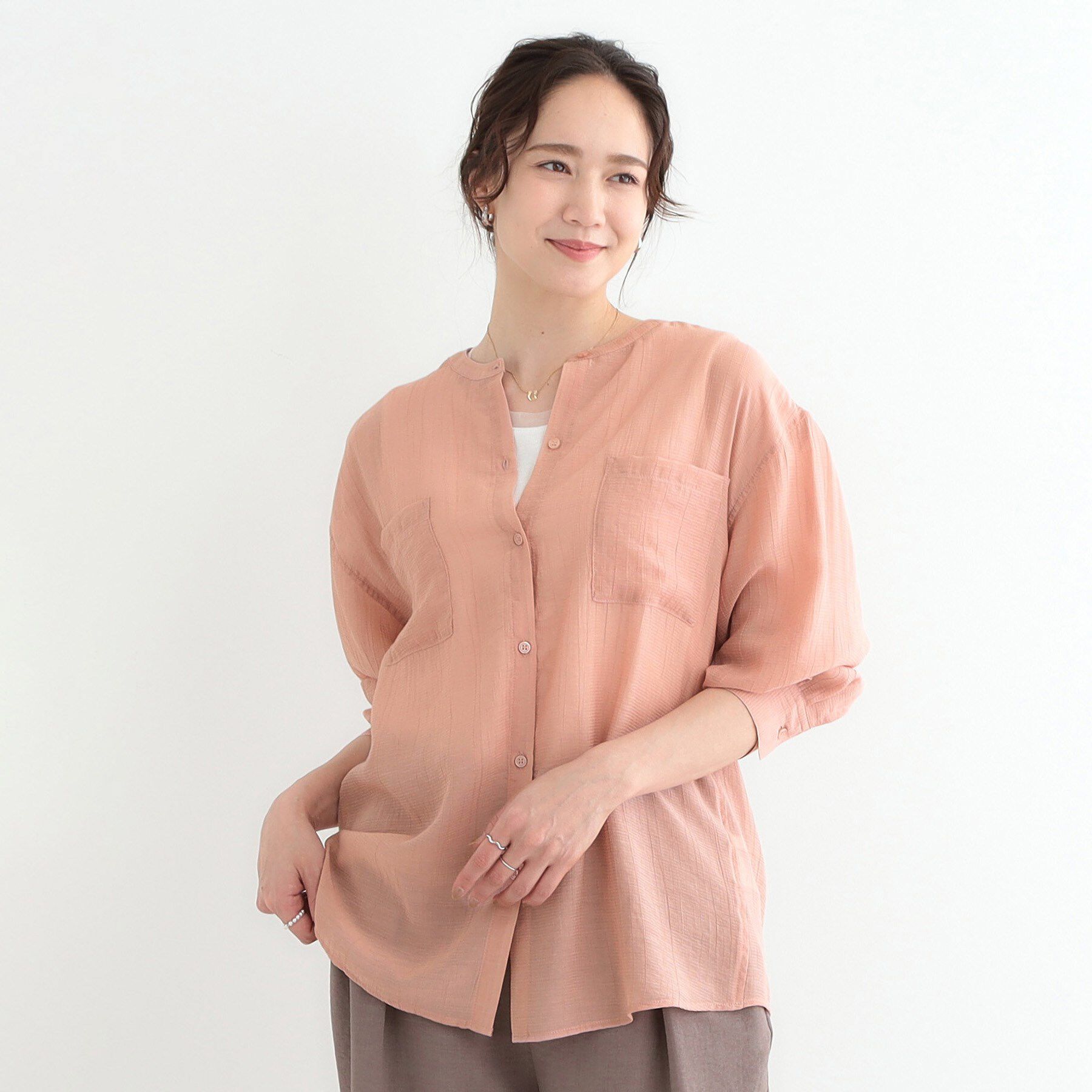 SHOO･LA･RUE「【高レビュー】大人のシアー感 バンドカラーシャツ」|シャツ・ブラウス|
