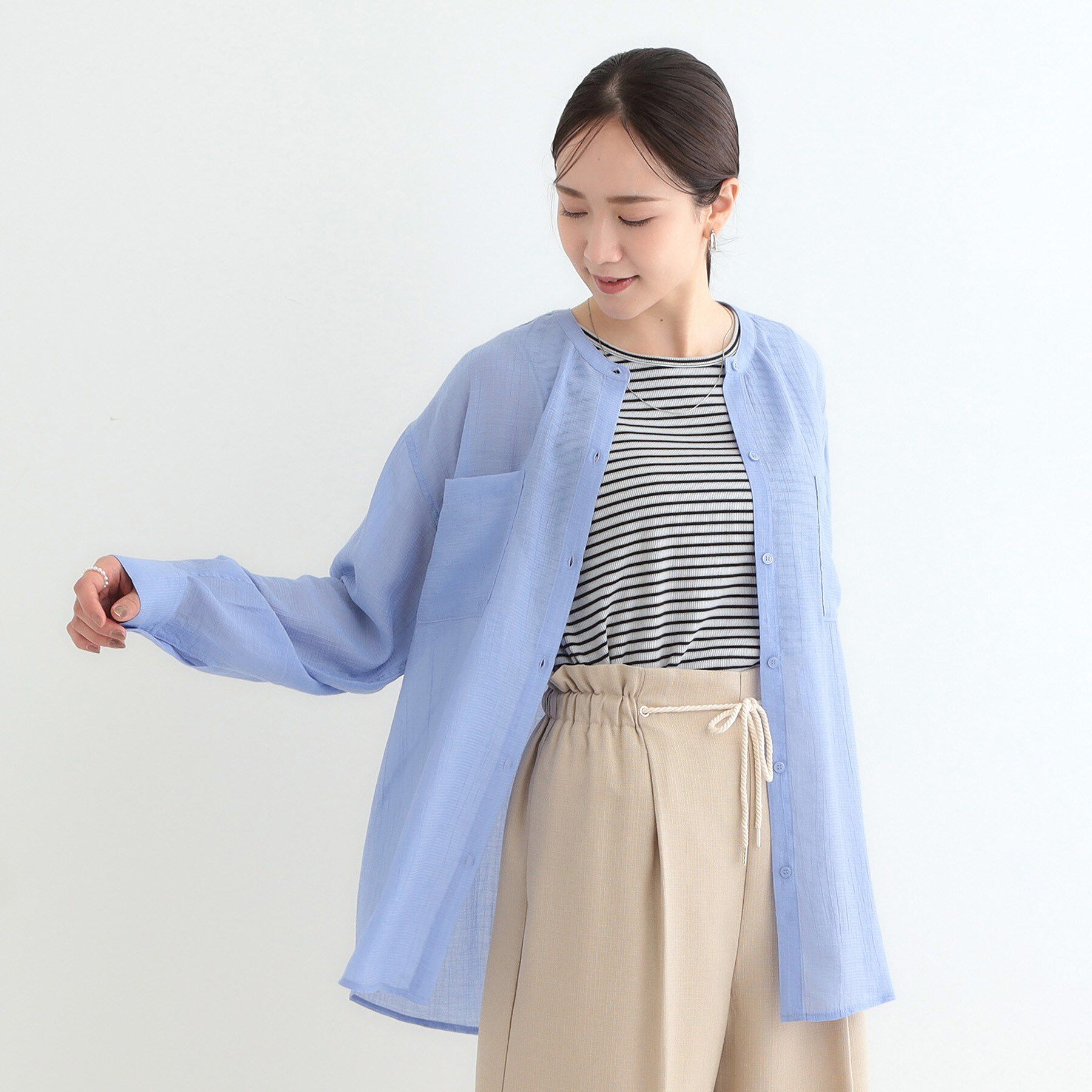 SHOO･LA･RUE「【高レビュー】大人のシアー感 バンドカラーシャツ」|シャツ・ブラウス|