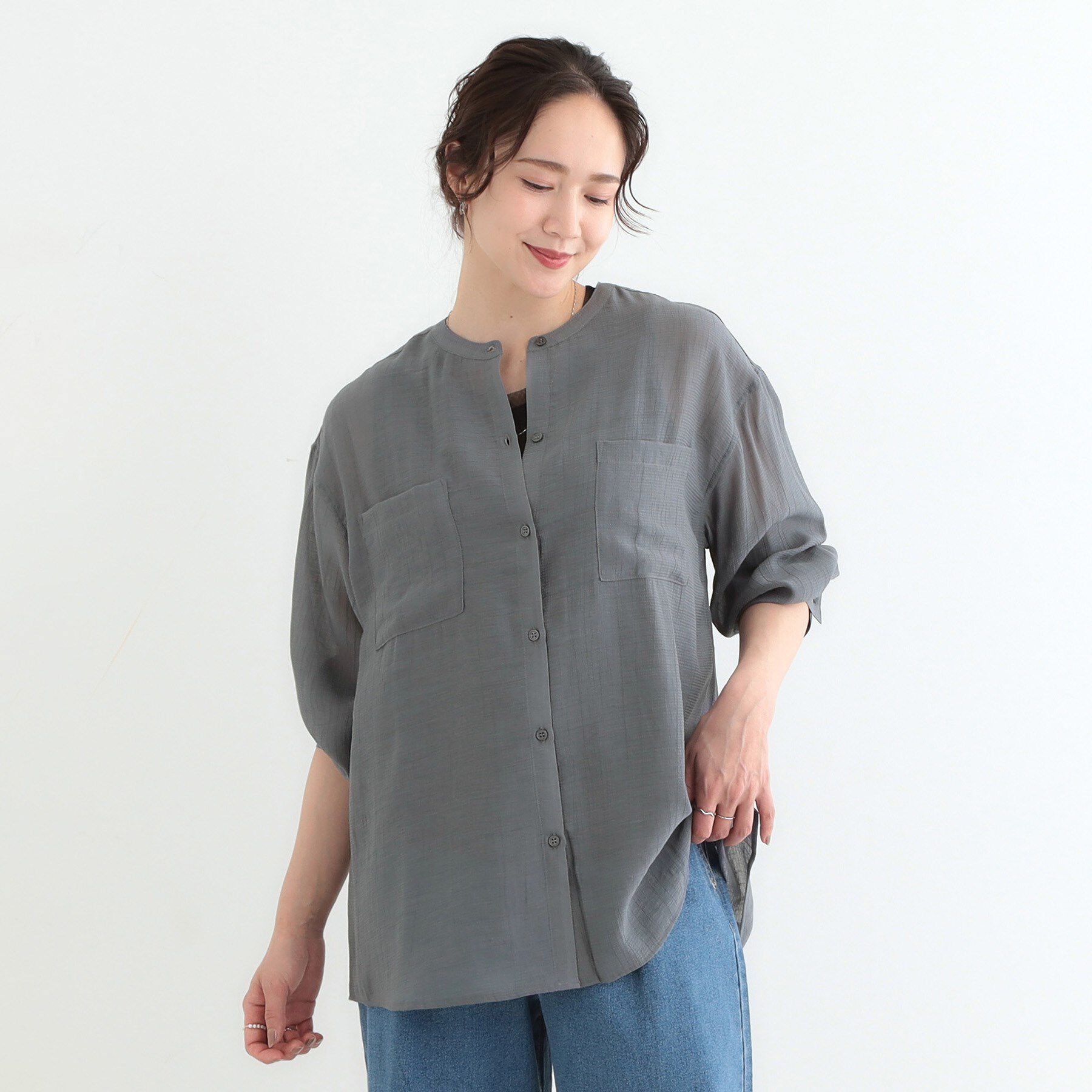 SHOO･LA･RUE「【高レビュー】大人のシアー感 バンドカラーシャツ」|シャツ・ブラウス|