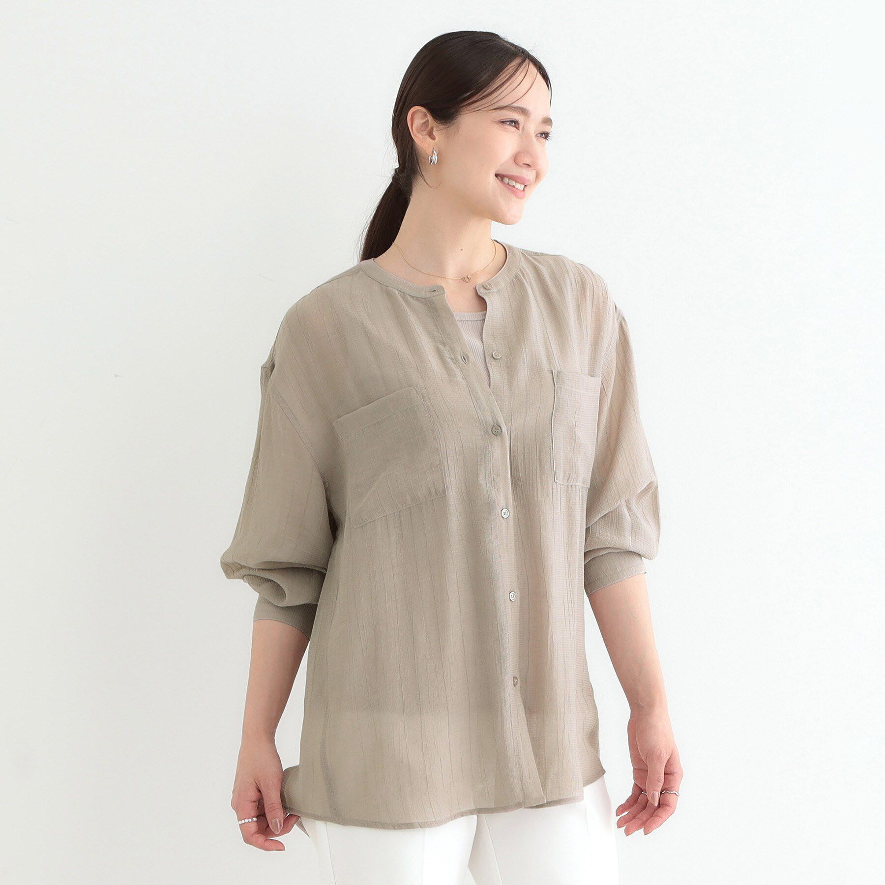 SHOO･LA･RUE「【高レビュー】大人のシアー感 バンドカラーシャツ」|シャツ・ブラウス|
