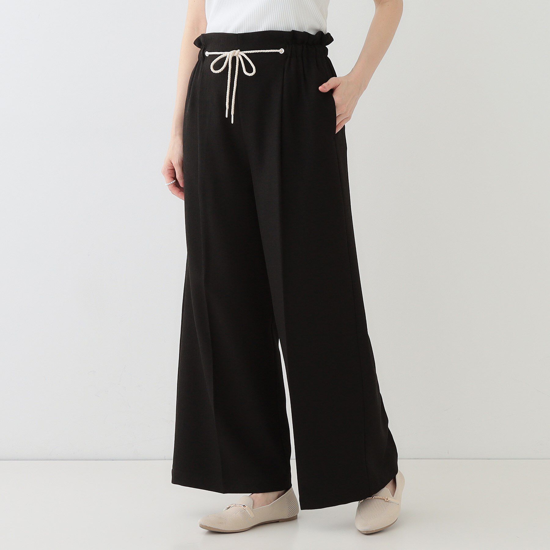 SHOO･LA･RUE「【S-LL】きれいにスタイルアップ ロープ紐使いワイドパンツ」|その他|