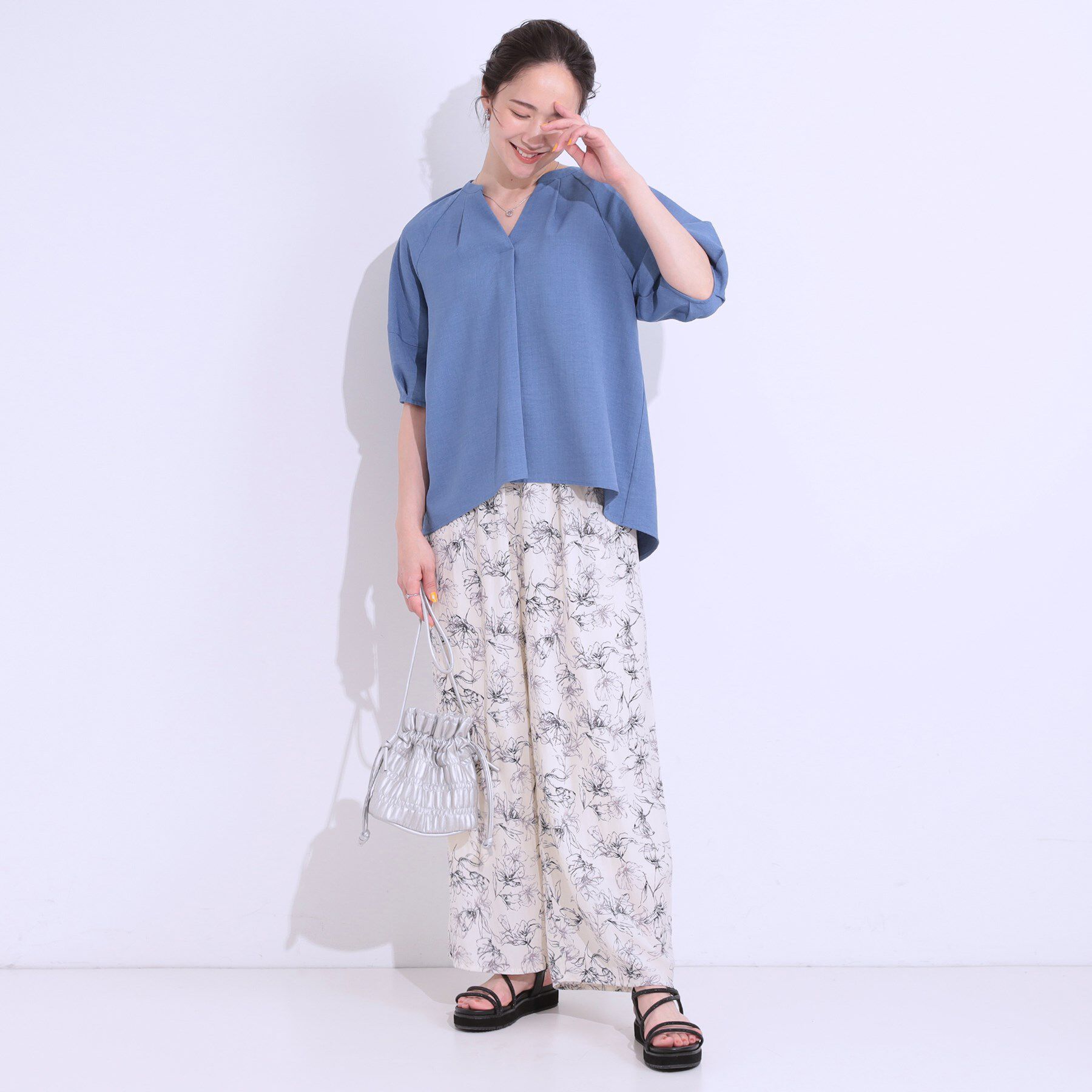 SHOO･LA･RUE「【洗える/S-LL】洗濯後しわになりにくい 5分袖スキッパーブラウス」|シャツ・ブラウス|