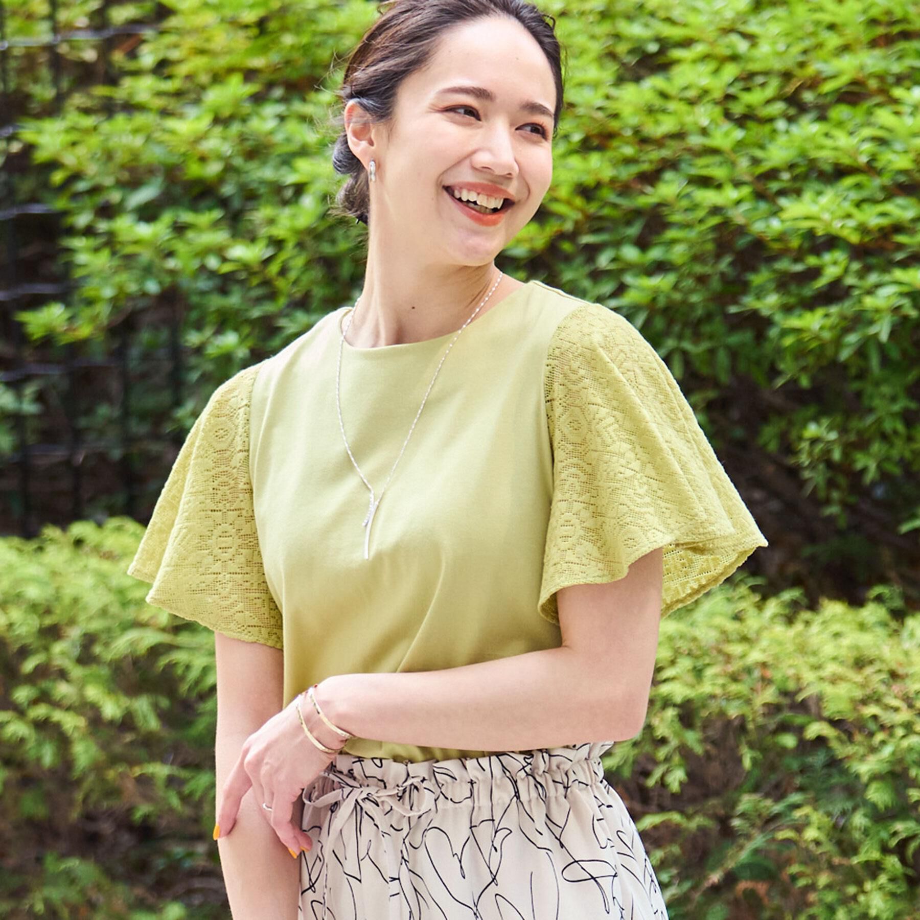 SHOO･LA･RUE「【S-LL】大人の上品コーデに お袖レース切り替えトップス」|Tシャツ・カットソー|