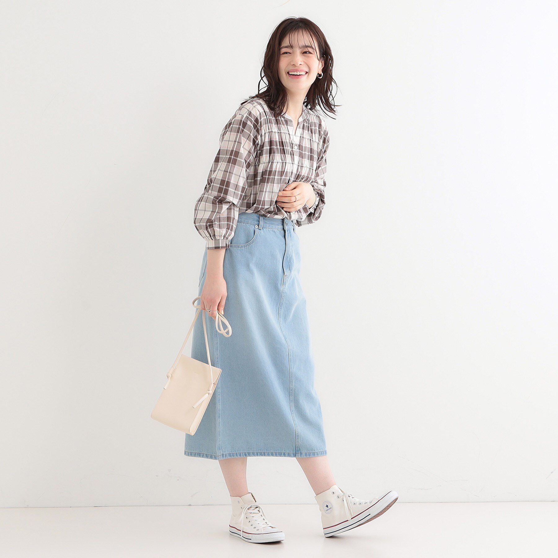 SHOO･LA･RUE「【S-LL】チェック柄シャーリングシャツ」|シャツ・ブラウス|