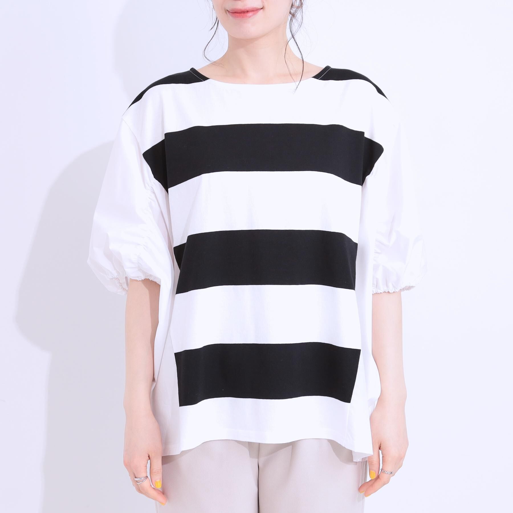 SHOO･LA･RUE「ふわりシルエットが新しい ワイドピッチボーダートップス」|Tシャツ・カットソー|