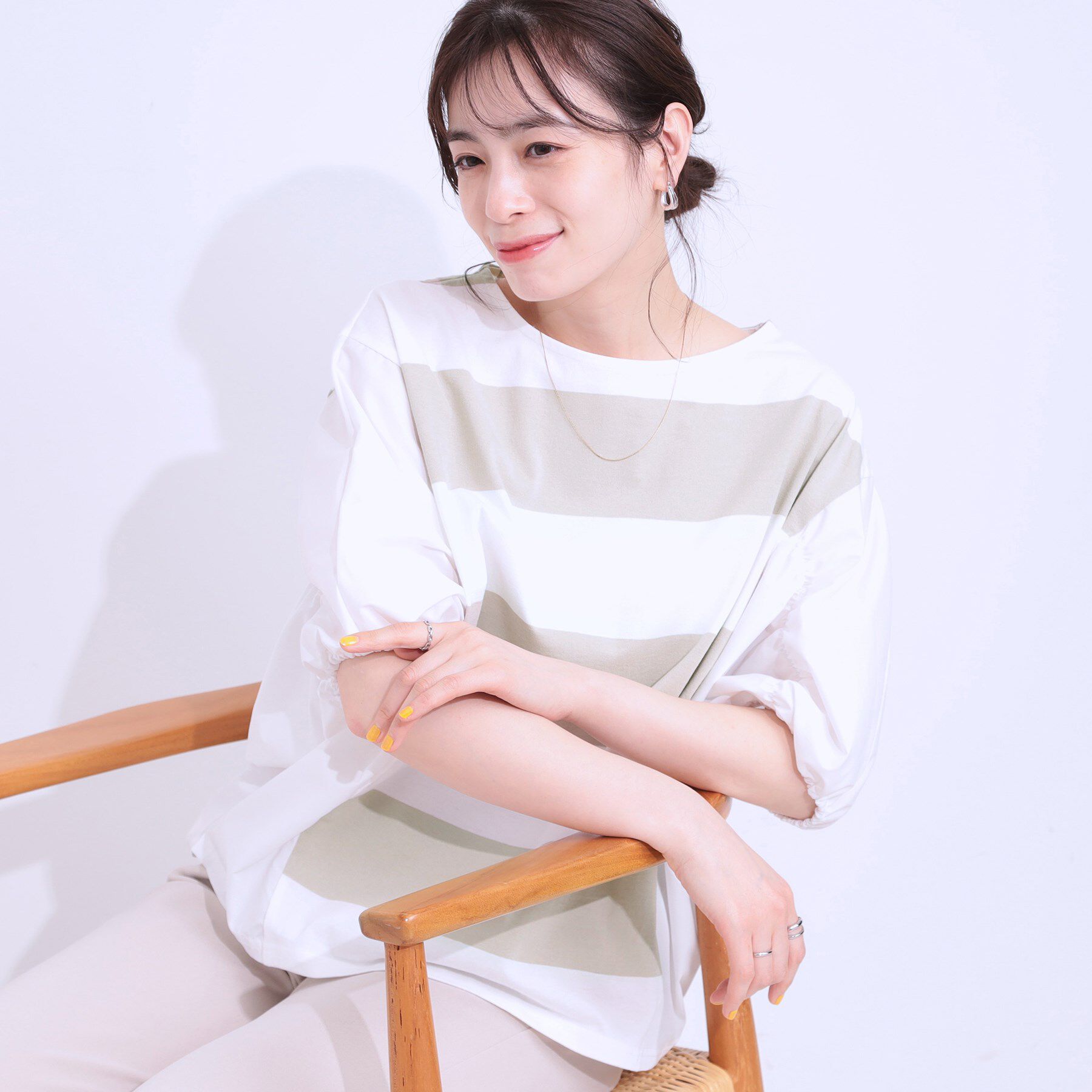 SHOO･LA･RUE「ふわりシルエットが新しい ワイドピッチボーダートップス」|Tシャツ・カットソー|ベージュ(352)