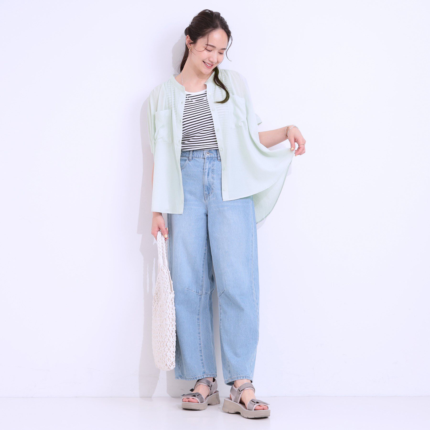SHOO･LA･RUE「【S-LL/セットアップ可】大人のシアー感 バンドカラーブラウス」|シャツ・ブラウス|