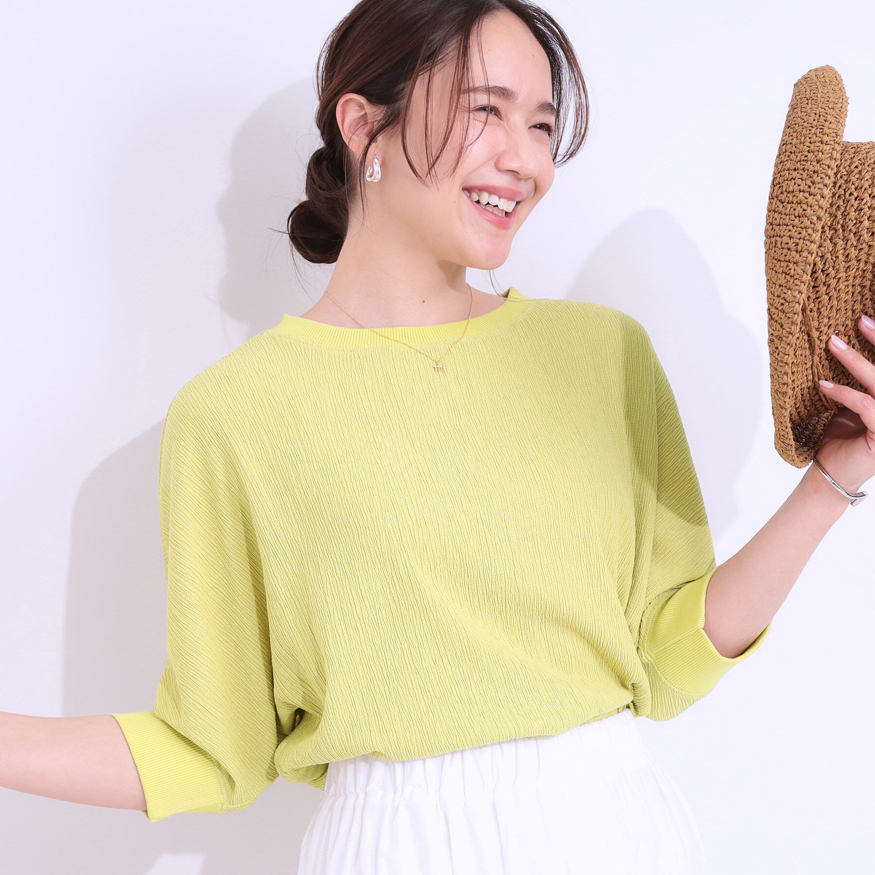 SHOO･LA･RUE「ゆるシルエットが心地よい リブドルマントップス」|Tシャツ・カットソー|イエロー(031)