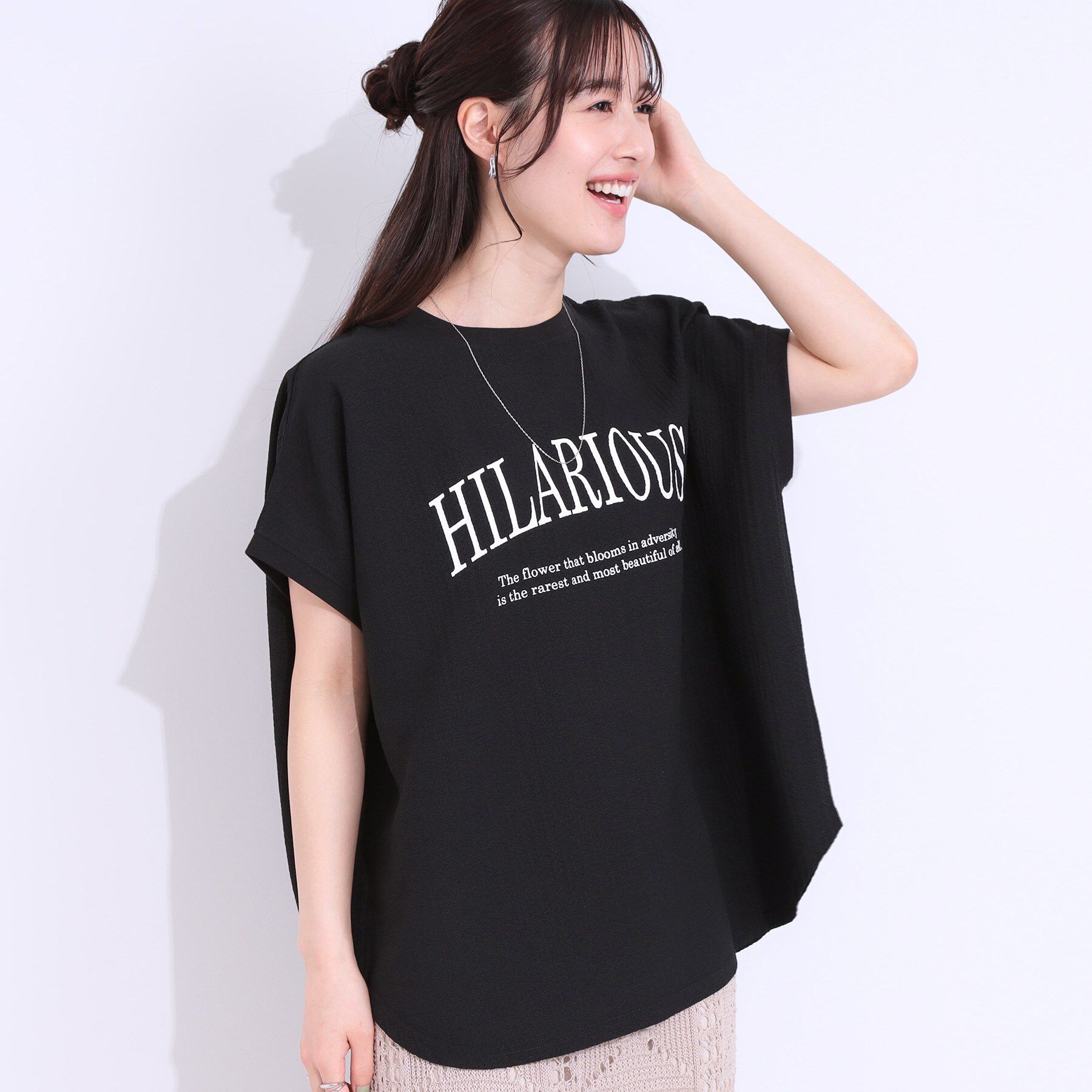 SHOO･LA･RUE「【洗える】ぽこぽこフレンチスリーブTシャツ」|Tシャツ・カットソー|ブラック(119)