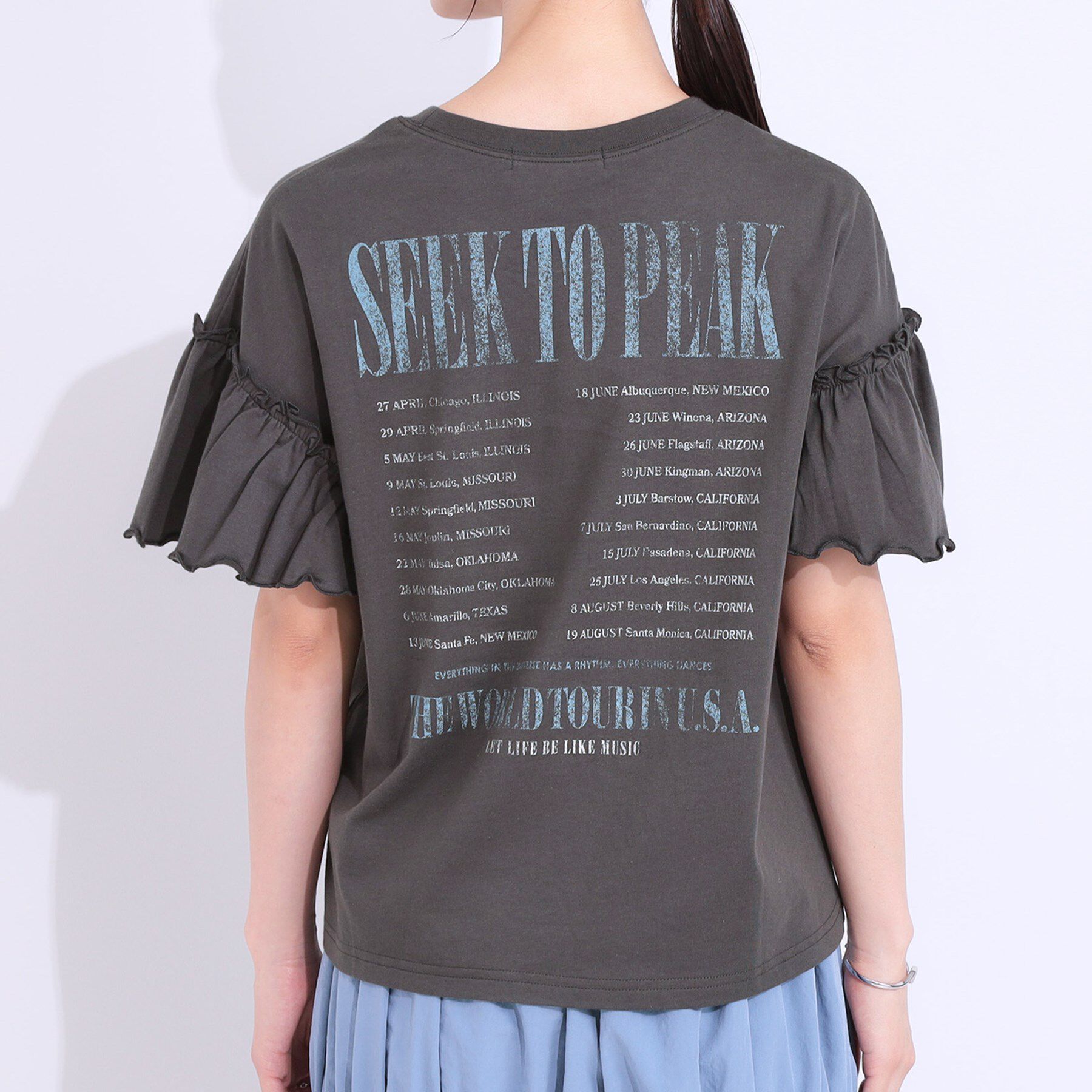 SHOO･LA･RUE「【洗える/S-LL】プリントアソート お袖フリルTシャツ」|Tシャツ・カットソー|