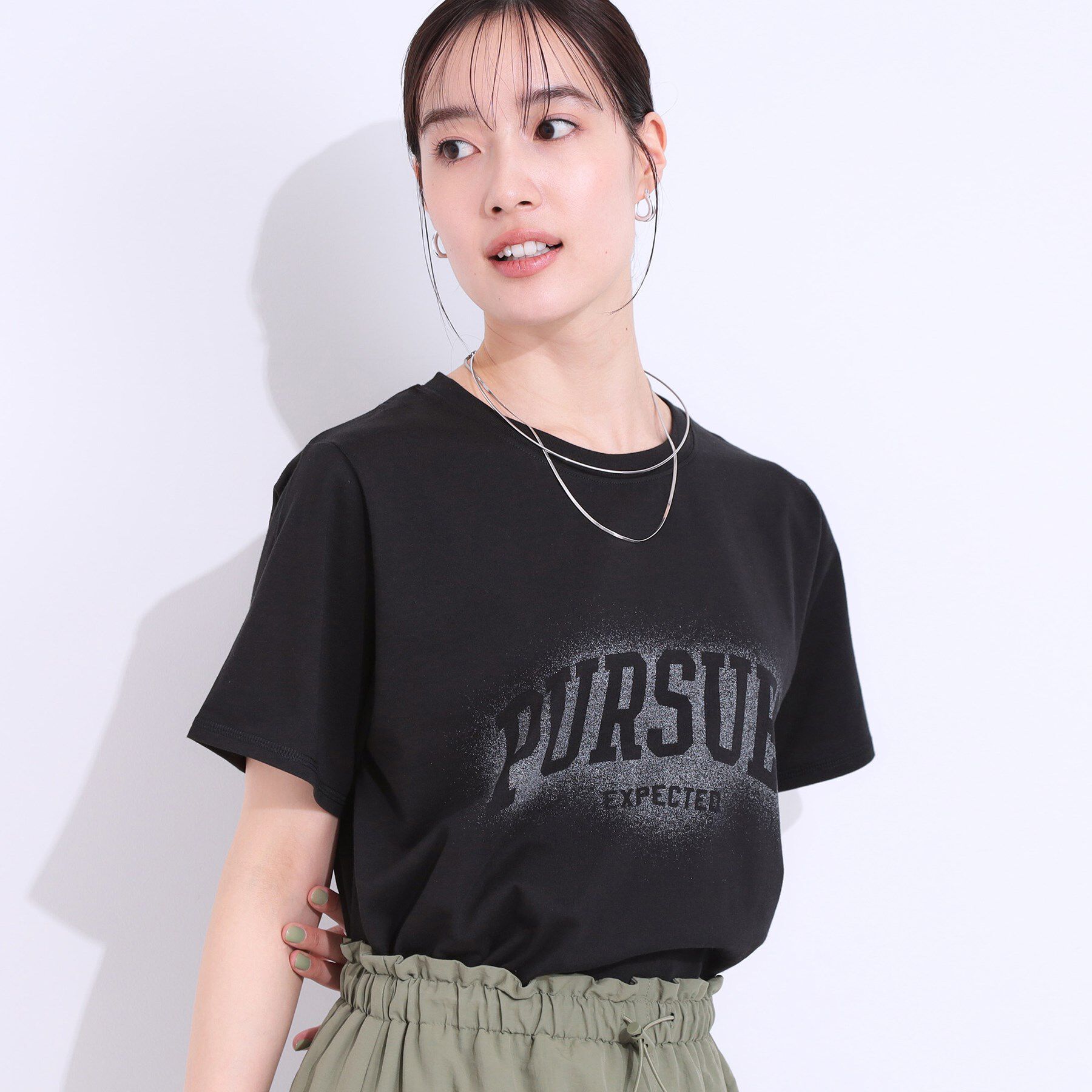 SHOO･LA･RUE「【洗える/S-LL】選べる3柄 ベーシックプリントTシャツ」|Tシャツ・カットソー|ブラック(319)