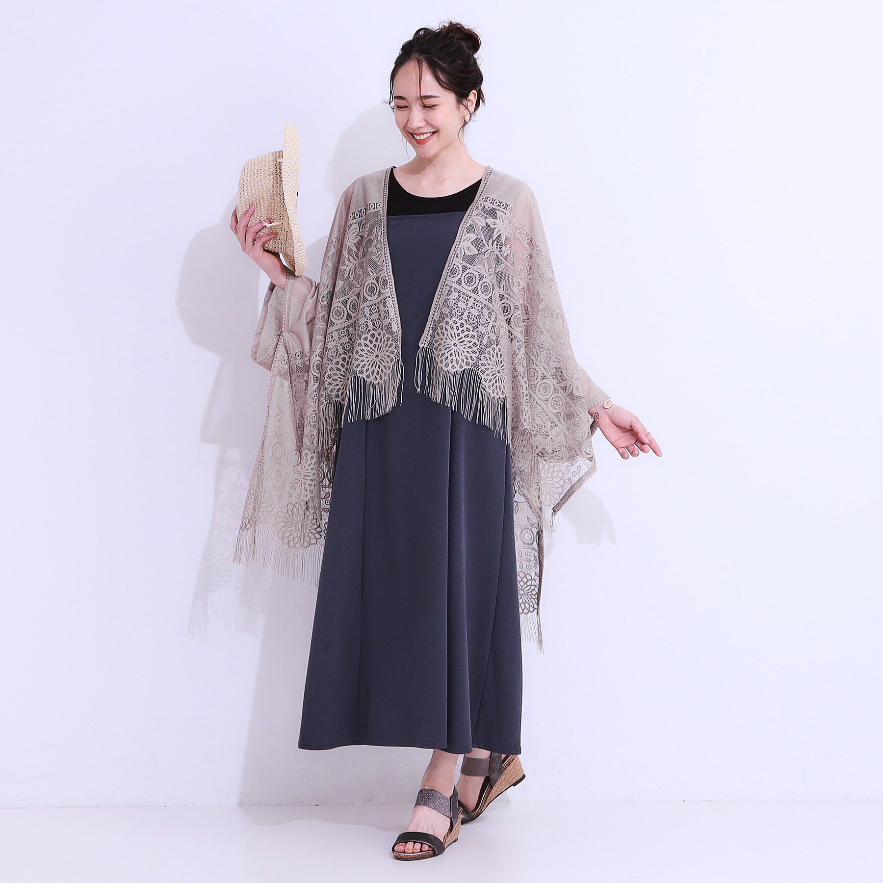 SHOO･LA･RUE「花柄レースポンチョ」|ポンチョ・ケープ|