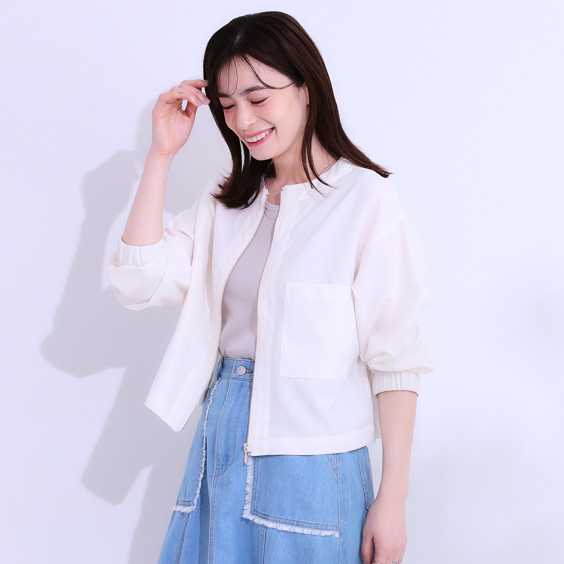SHOO･LA･RUE「【洗える/S-LL/ひんやり/UV】さらりと羽織れる 麻調ZIPブルゾン」|ブルゾン・スタジャン|