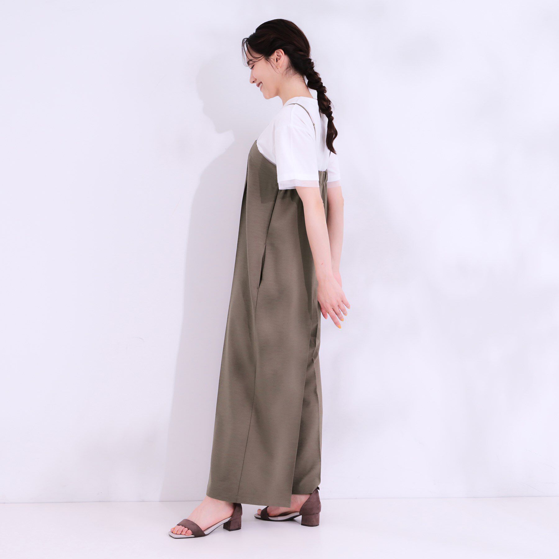 SHOO･LA･RUE「【S-LL】Iラインですっきり見え 大人見えサロペット」|オールインワン|
