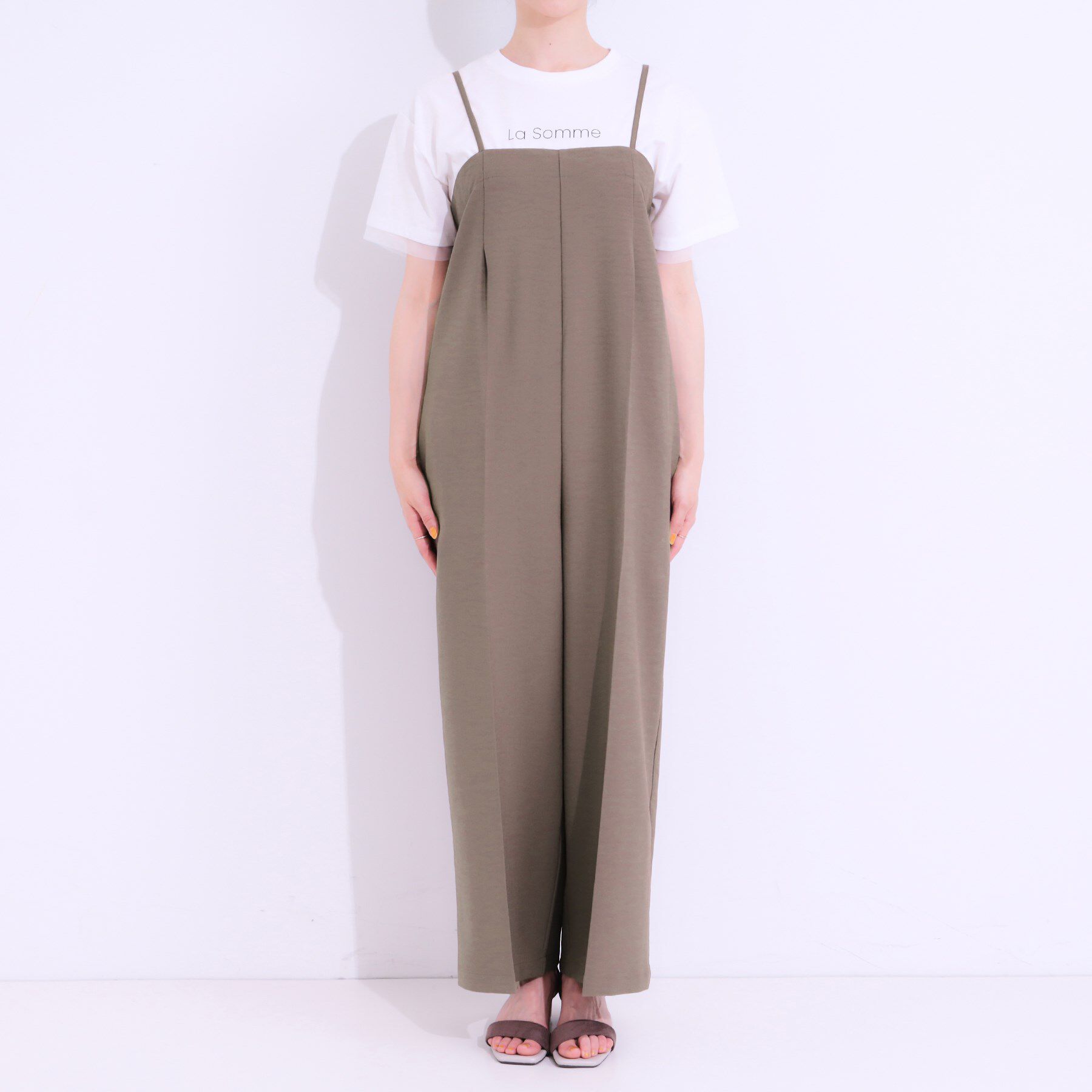 SHOO･LA･RUE「【S-LL】Iラインですっきり見え 大人見えサロペット」|オールインワン|