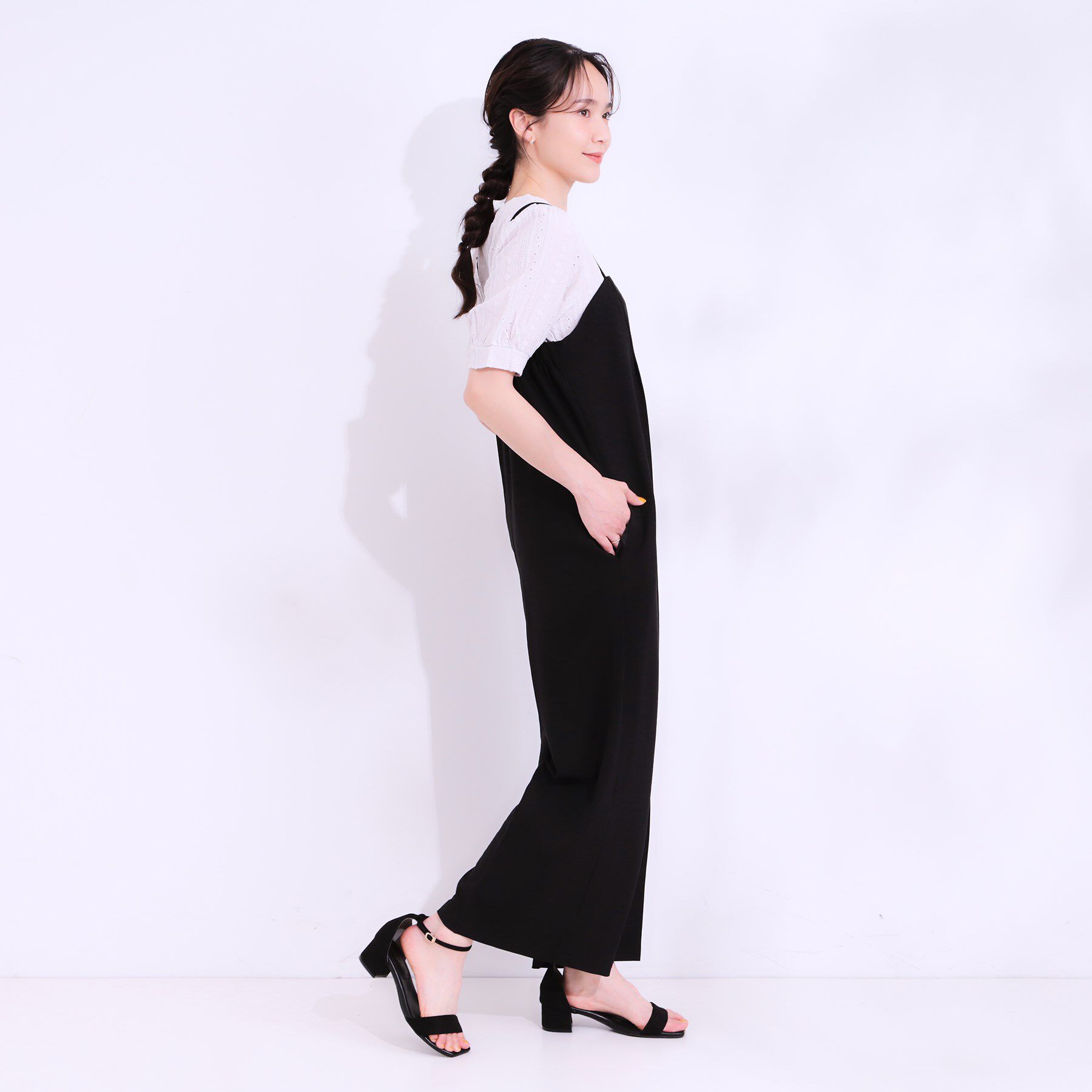 SHOO･LA･RUE「【S-LL】Iラインですっきり見え 大人見えサロペット」|オールインワン|