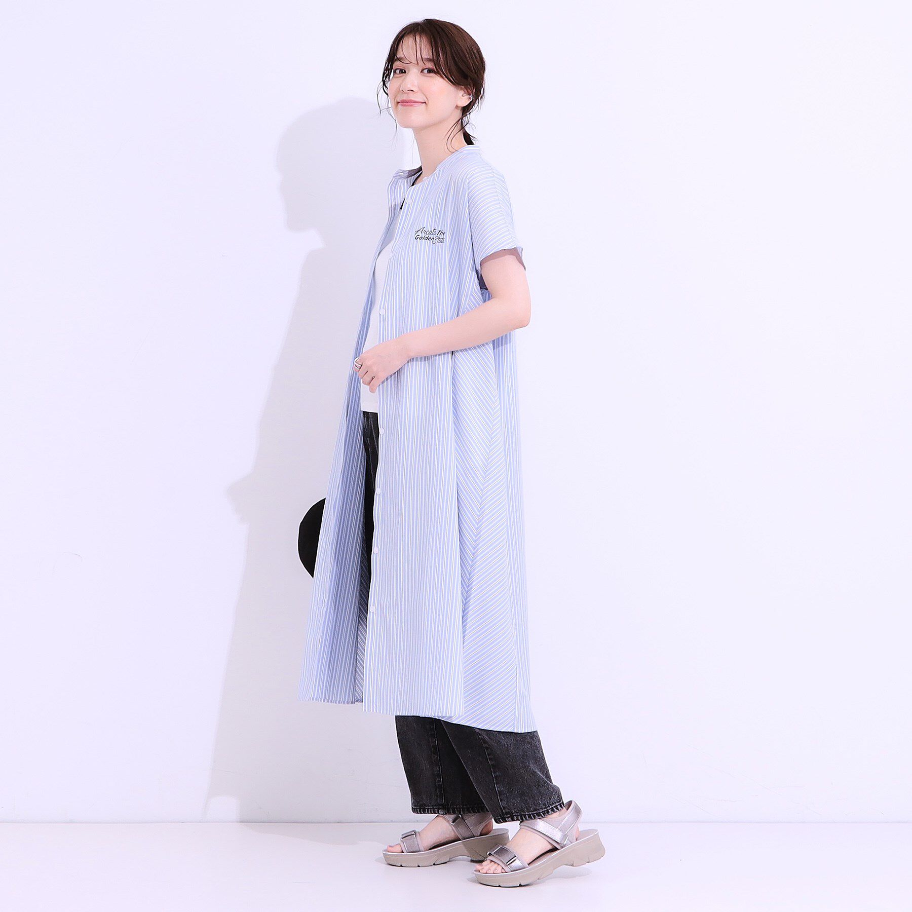 SHOO･LA･RUE「バックロゴが目を惹く ストライプシャツワンピース」|ワンピース|