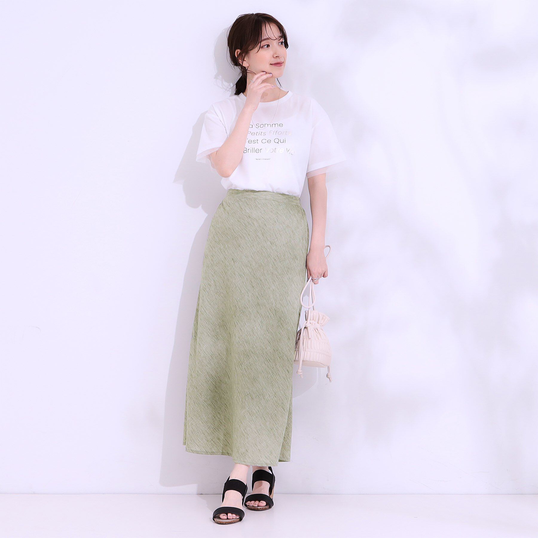 SHOO･LA･RUE「【洗える/ひんやり】さらり涼しげ セミフレアスカート」|スカート|