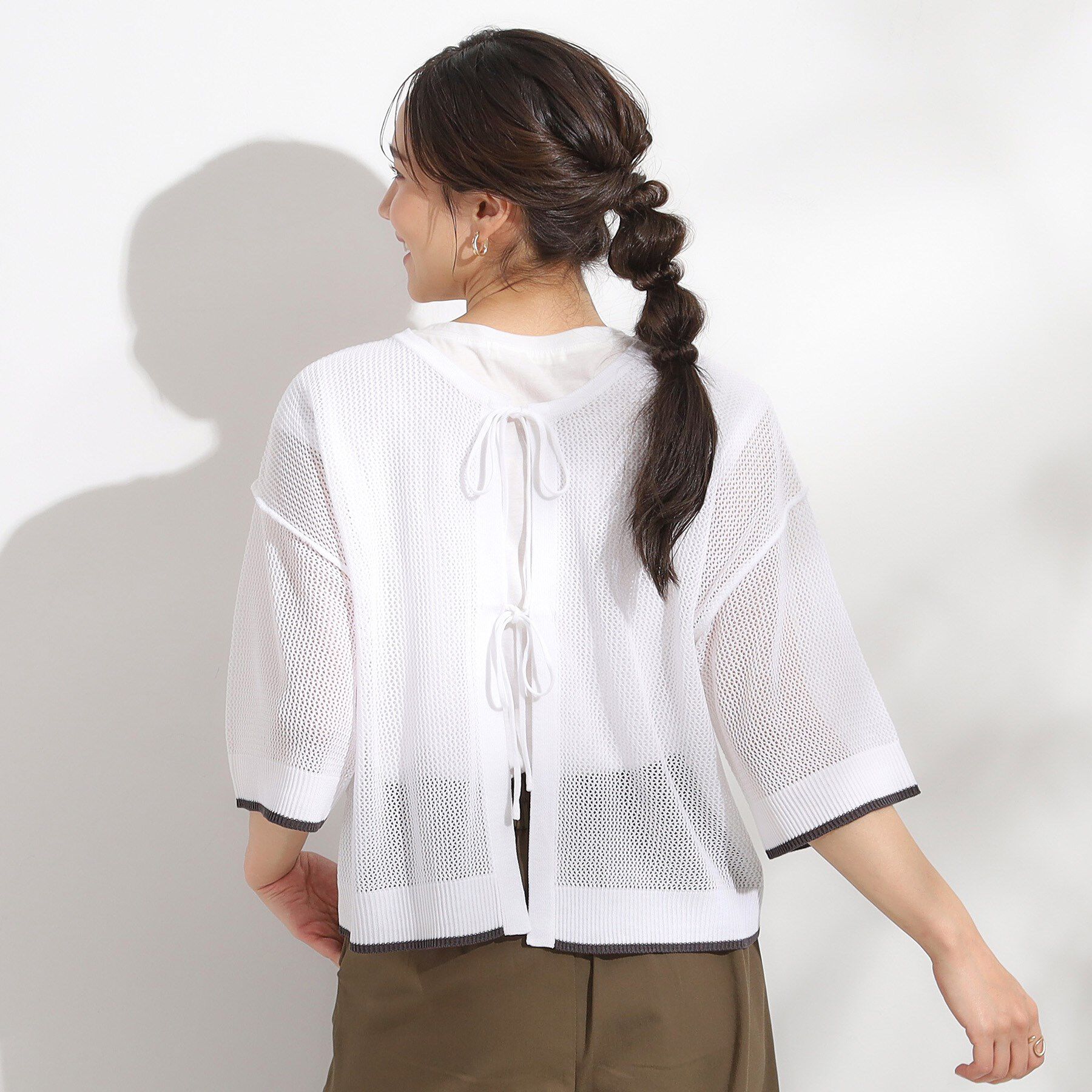 SHOO･LA･RUE「【2点セット/S-LL】メッシュリボン2WAYニット&times;フレンチスリーブTシャツ」|その他|