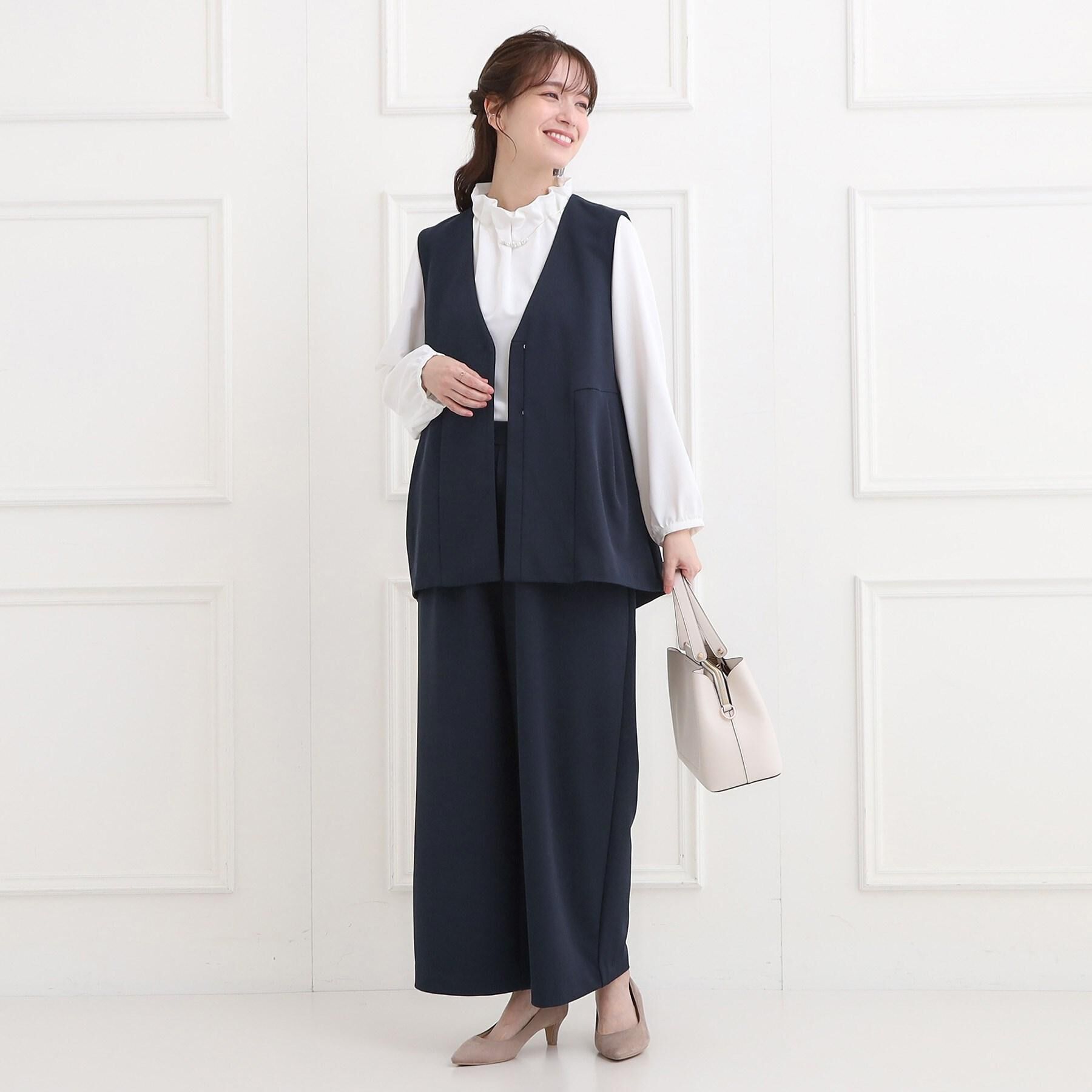SHOO･LA･RUE「【洗濯機可/セットアップ可/S-3L】きちんと楽に。カットジョーゼット ペプラムジレ」|ベスト・ジレ|