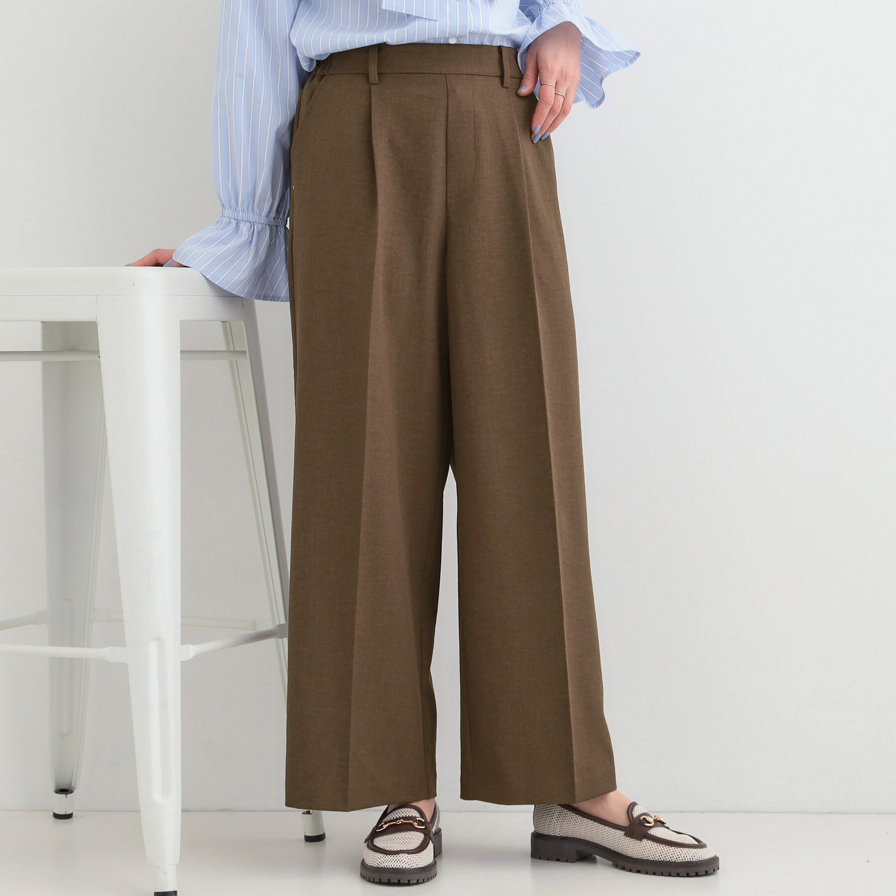 SHOO･LA･RUE「【洗濯機可/セットアップ可/UV/SS-LL】きちんとリラックス きれい見えワイドパンツ」|その他|ブラウン(044)