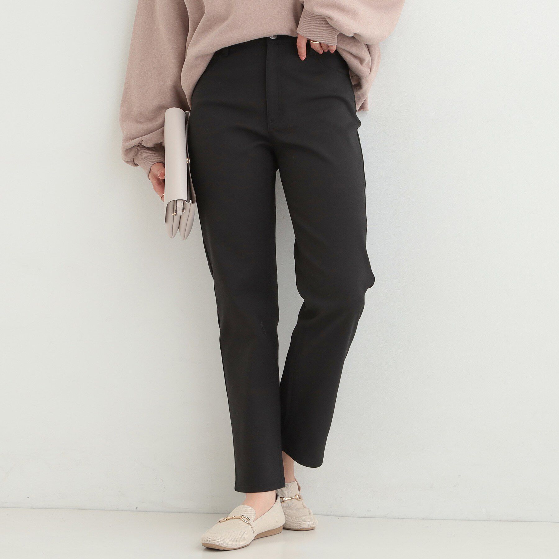 SHOO･LA･RUE「【洗濯機可/SS-LL/ストレッチ】すらっときれい見え 大人のストレッチストレートパンツ」|その他|ブラック(019)