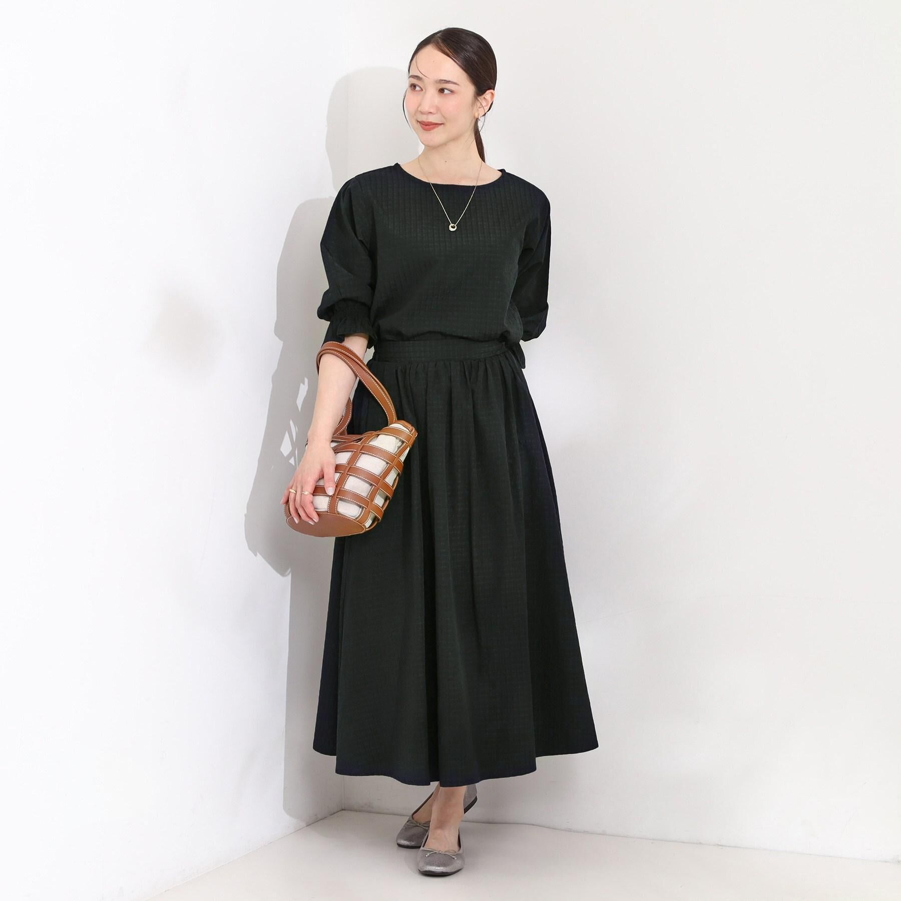 SHOO･LA･RUE「【セットアップ可/洗濯機可】上品チェックが好印象 ゆるさらサッカーブラウス」|シャツ・ブラウス|