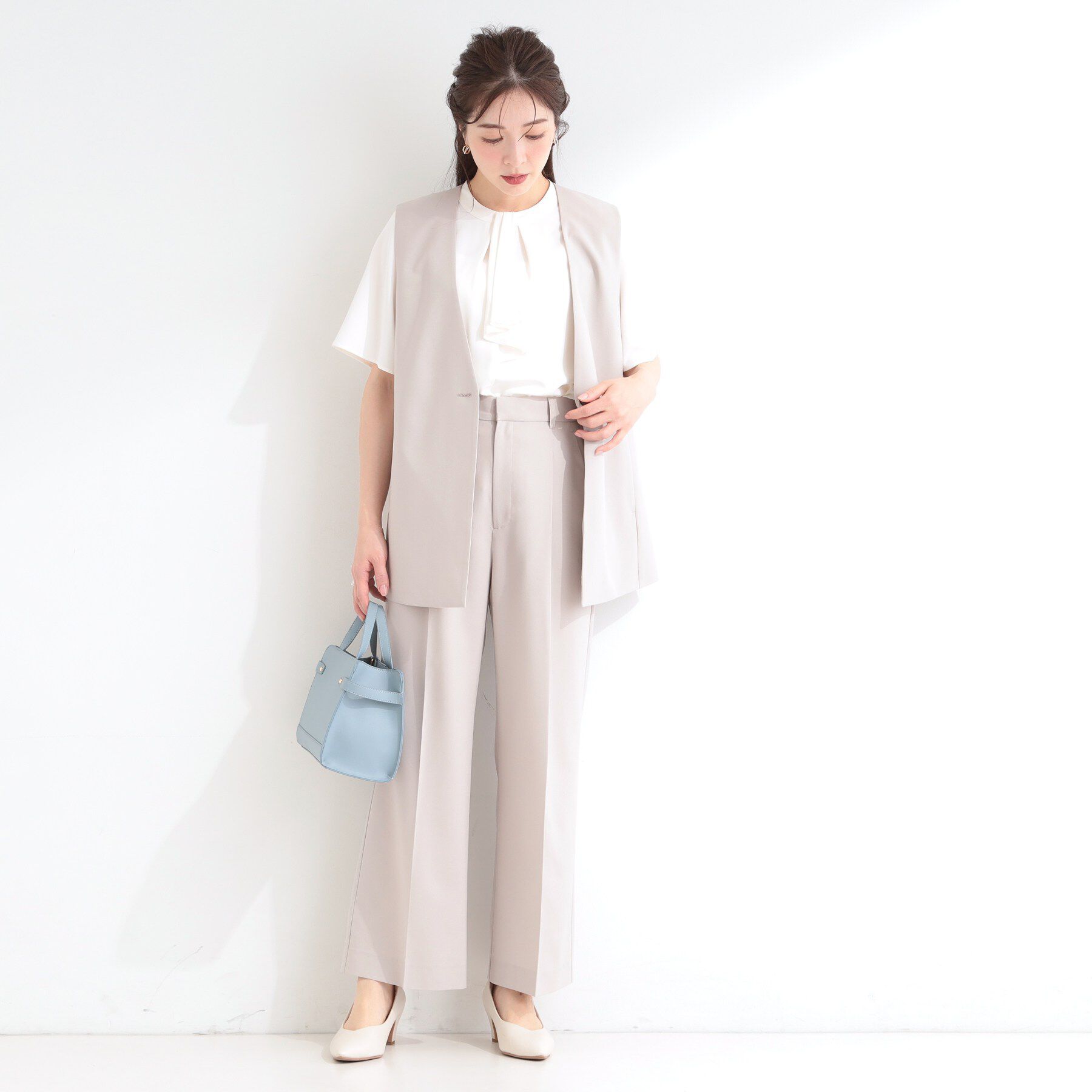 SHOO･LA･RUE「【セットアップ可/洗濯後しわになりにくい/S-LL】シンプルで合わせやすい ノーカラージレ」|ベスト・ジレ|