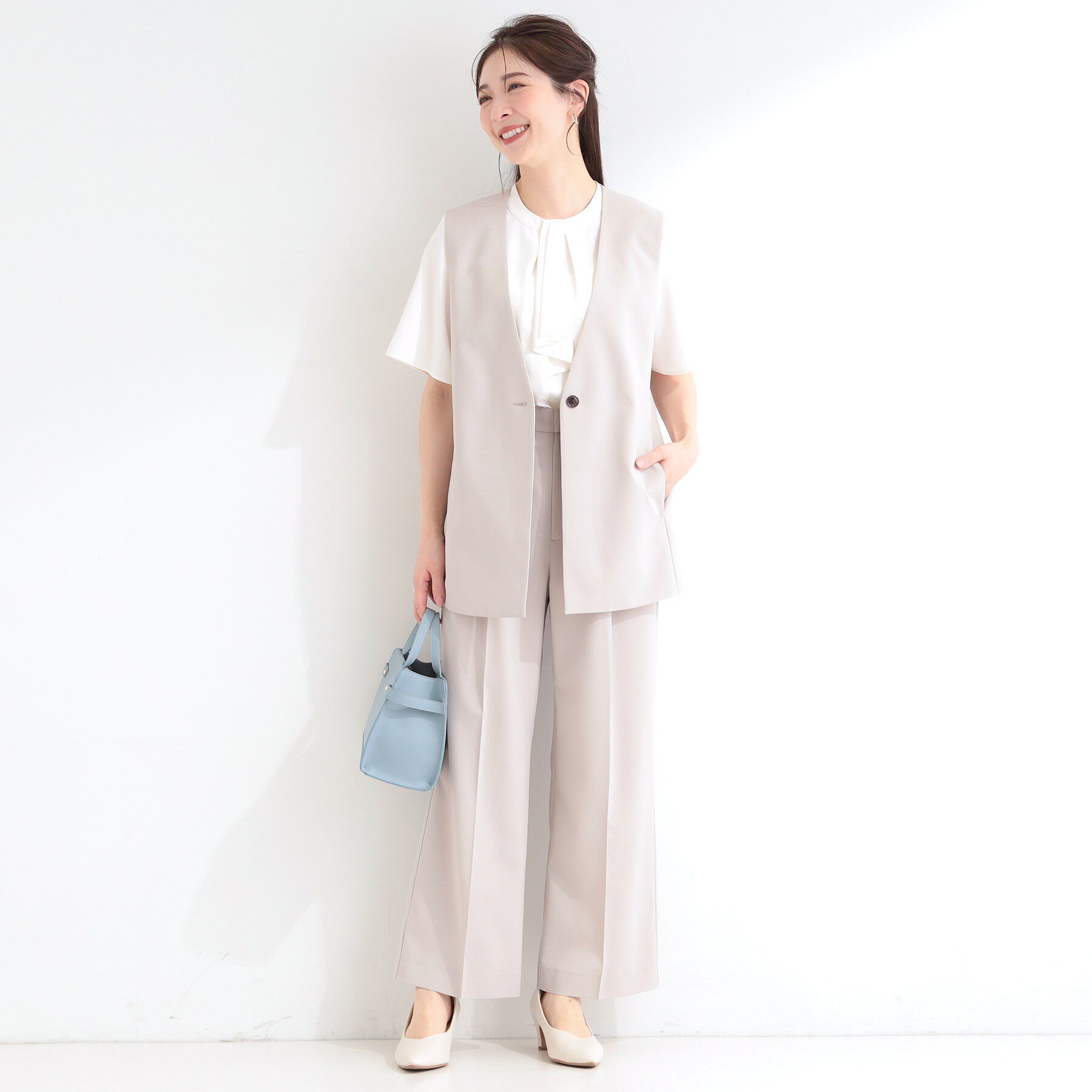 SHOO･LA･RUE「【セットアップ可/洗濯後しわになりにくい/S-LL】シンプルで合わせやすい ノーカラージレ」|ベスト・ジレ|