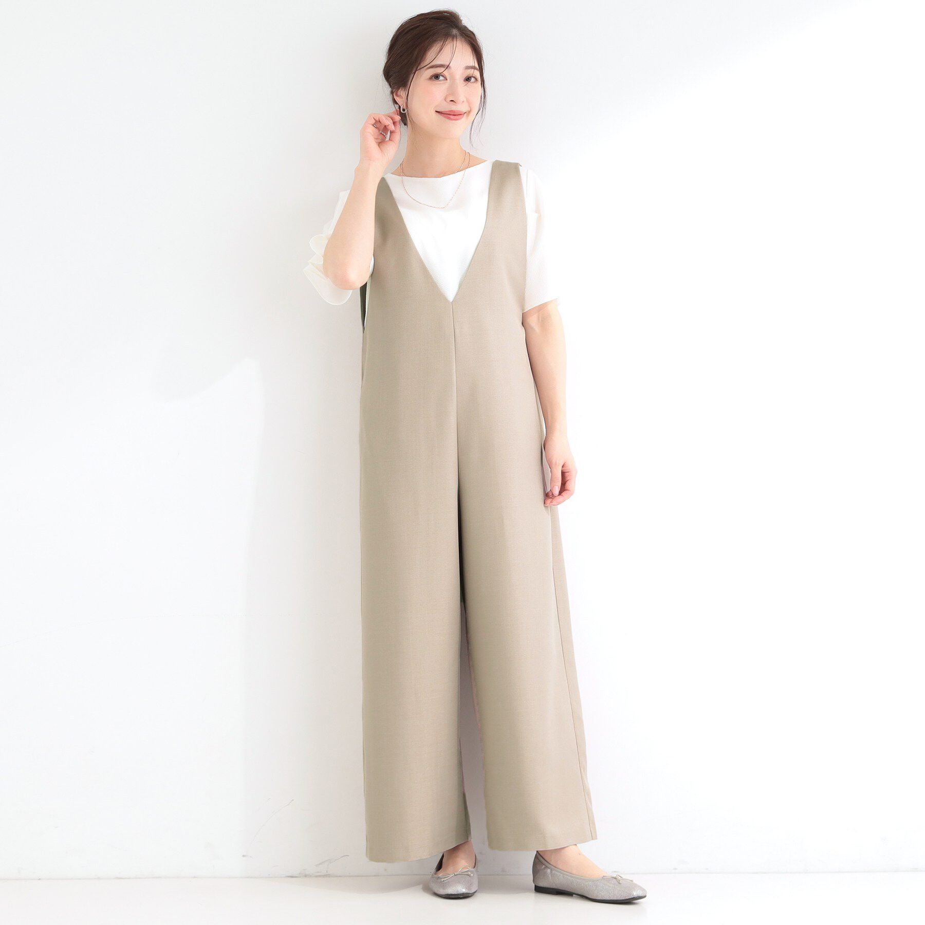 SHOO･LA･RUE「【洗濯後しわになりにくい/S-LL】ゆったりらくちんきれい見え　シンプルだから使いやすい 大人のオー」|オールインワン|