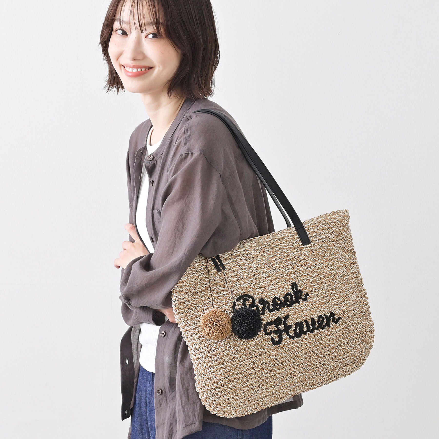 Dessin「【A4収納可】ロゴ刺繍ポンポンチャーム付きペーパーメッシュトート」|トートバッグ|ブラウン(543)
