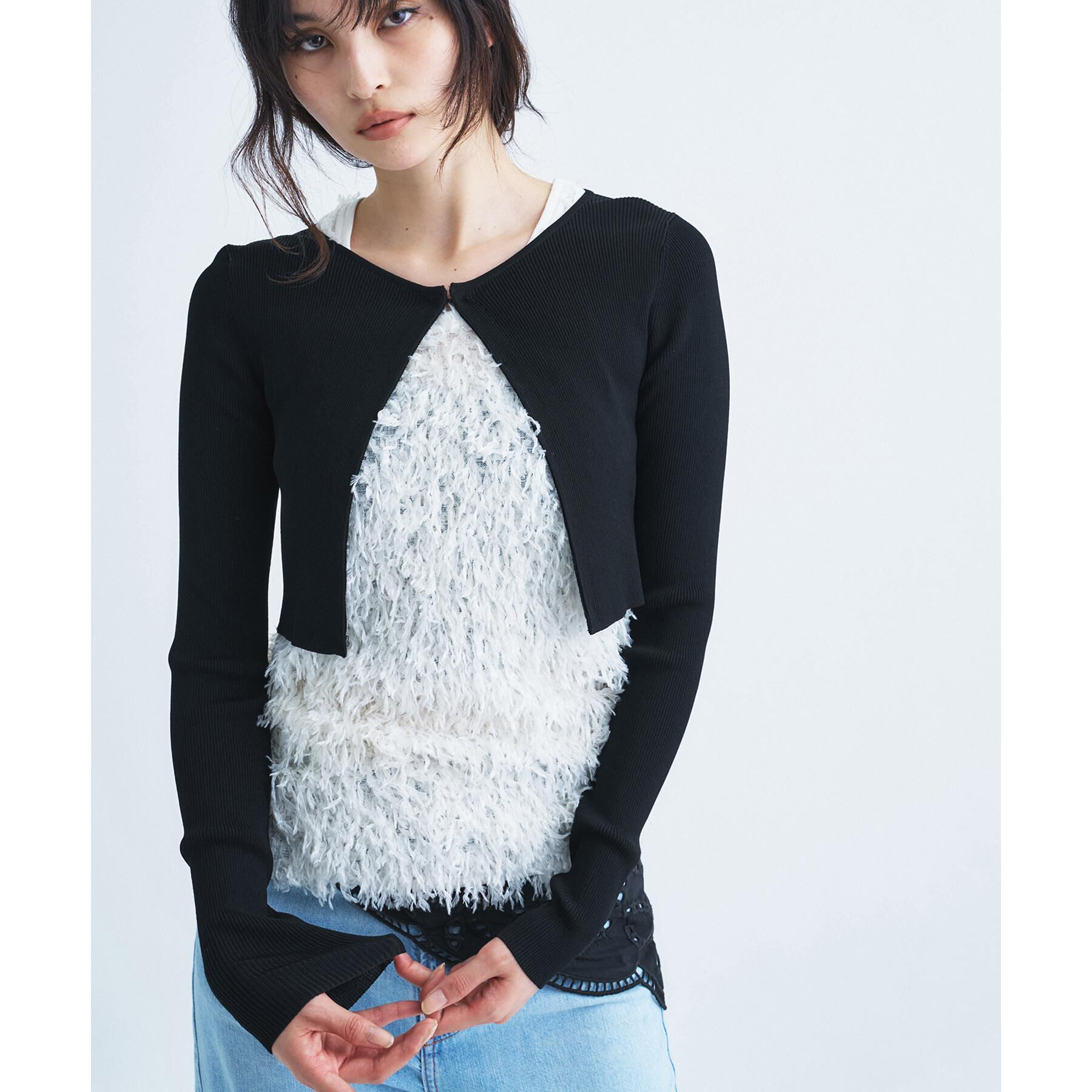 CODE A「【Re】stretch hook cardigan」|カーディガン|ブラック(019)