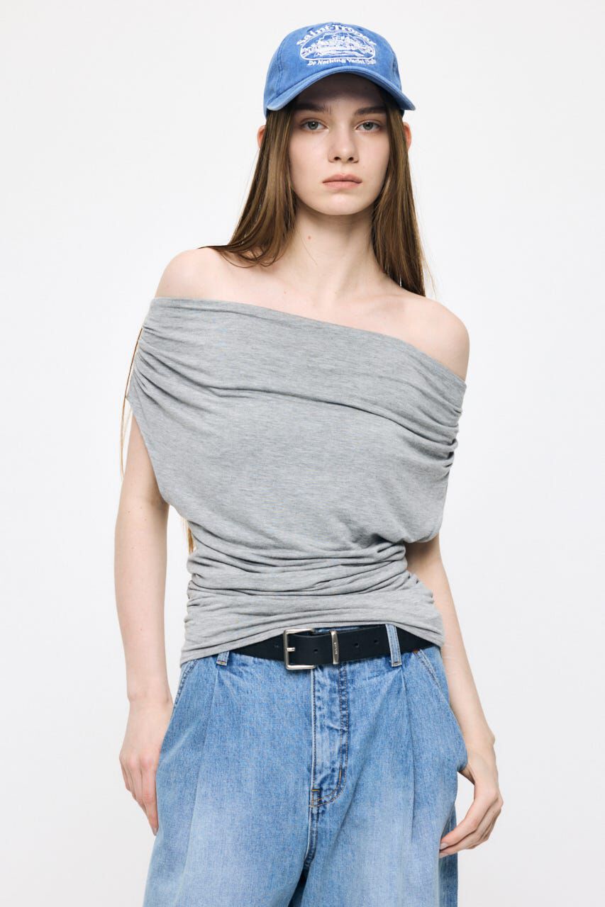 MOUSSY「DRAPE OFF SHOULDER CUT トップス」|その他|T.GRY