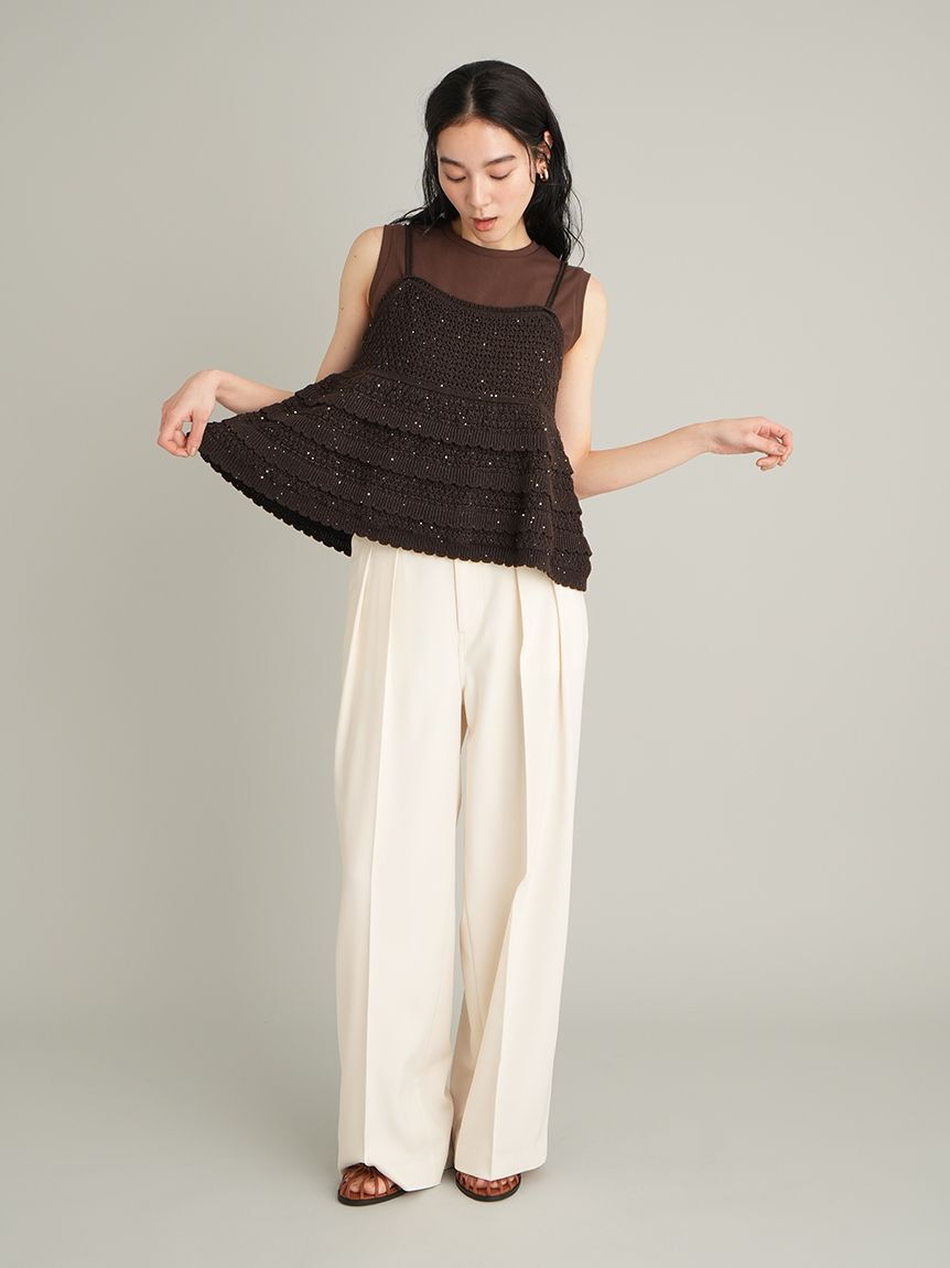 Mila Owen「【ウォッシャブル】クロシェニットキャミ&times;ノースリトップス」|キャミソール|
