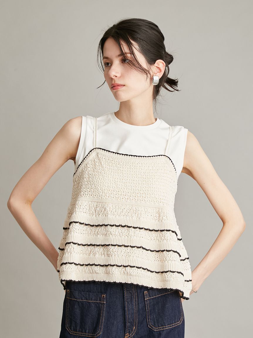 Mila Owen「【ウォッシャブル】クロシェニットキャミ&times;ノースリトップス」|キャミソール|