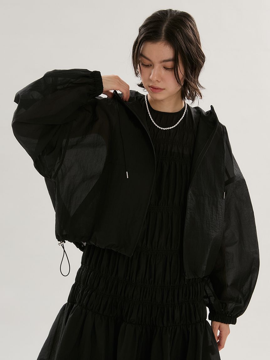emmi atelier「シアーナイロンブルゾン【セットアップ対応】/ウォッシャブル」|ブルゾン・スタジャン|BLK