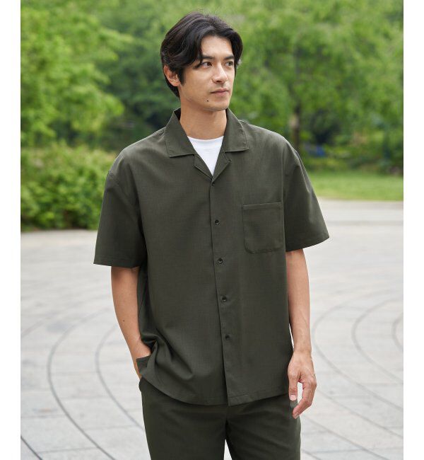ikka「【MonoMax &times; 小泉孝太郎】Reflax(R)冷感UVオープンカラーシャツ「小泉孝太郎さん着用モデル」」|シャツ・ブラウス|グリーン