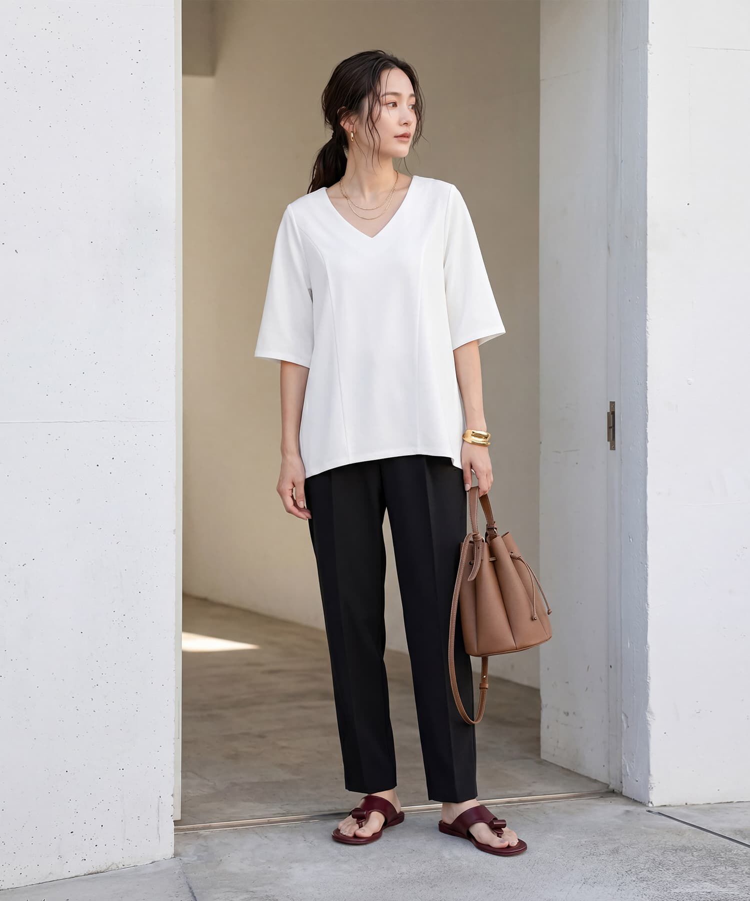 STYLE DELI「【Made in JAPAN】カットジョーゼット５分袖フレアブラウス」|シャツ・ブラウス|