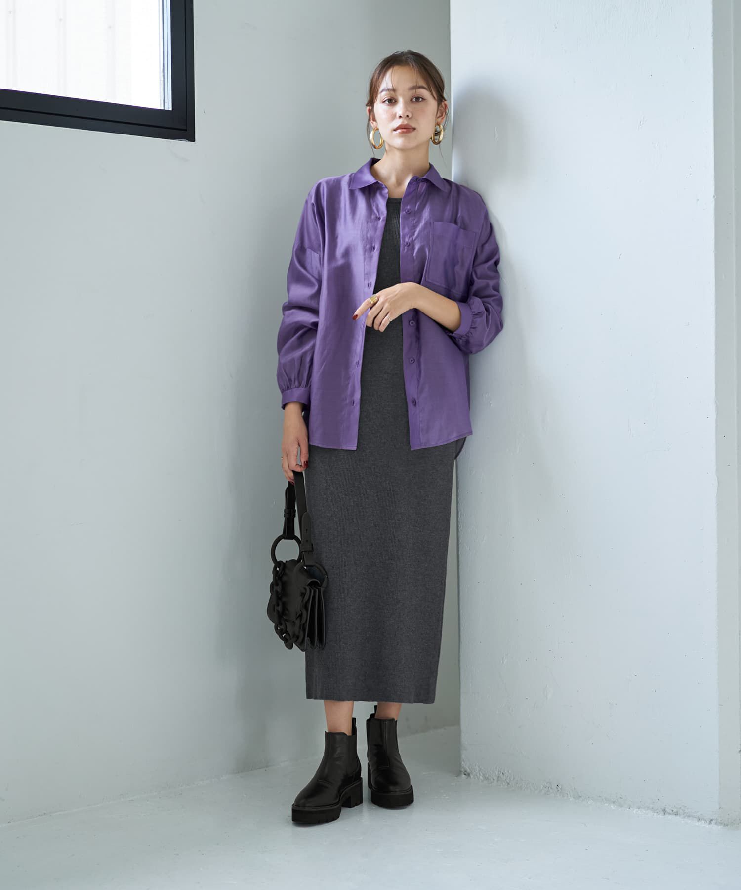 STYLE DELI「【袖口がゴムで便利な】微シアー微光沢シャツ」|シャツ・ブラウス|