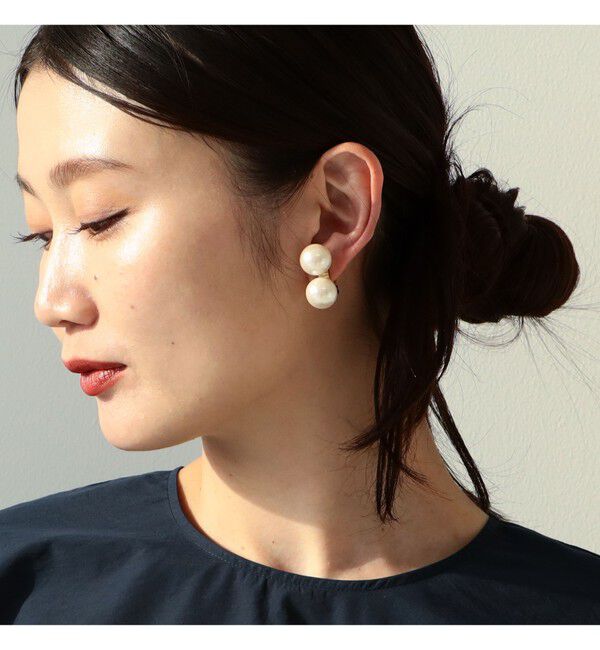 Demi-Luxe BEAMS 「Demi-Luxe BEAMS / ダブルパール イヤリング」|イヤリング|WHITE