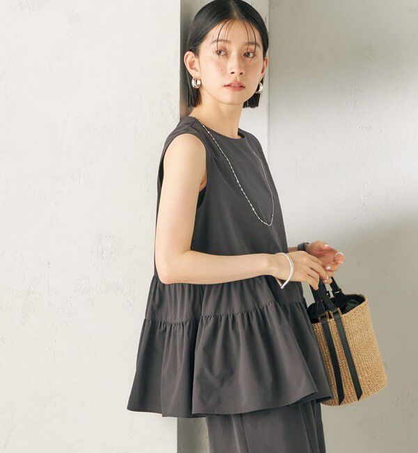 SHIPS for women「〈接触冷感 / 撥水加工〉TEXBRID(R) タフタ ノースリーブ ブラウス」|シャツ・ブラウス|ブラック