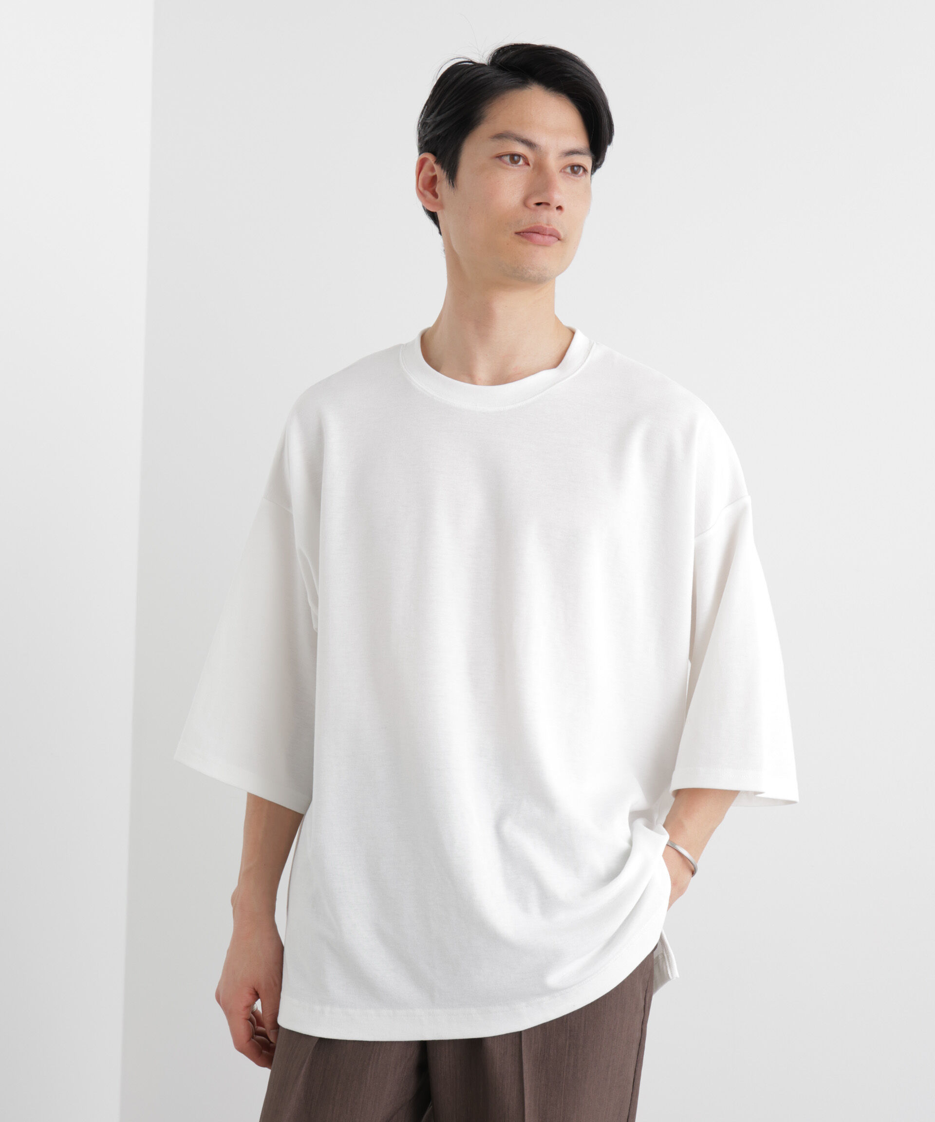 nano･universe「WEB限定/ストレッチフライス BIGTシャツ 半袖」|Tシャツ・カットソー|ホワイト