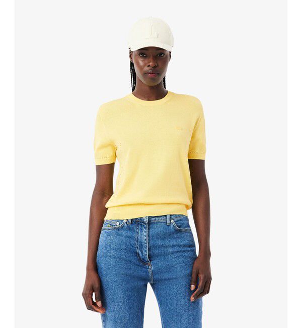 LACOSTE「シームレス3Dニット半袖セーター」|ニット・セーター|イエロー